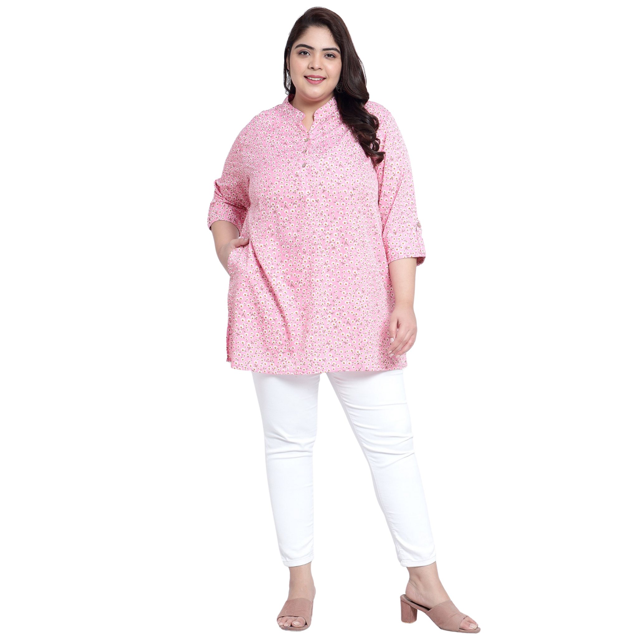 Pink Floral Print Plus Size Tunic