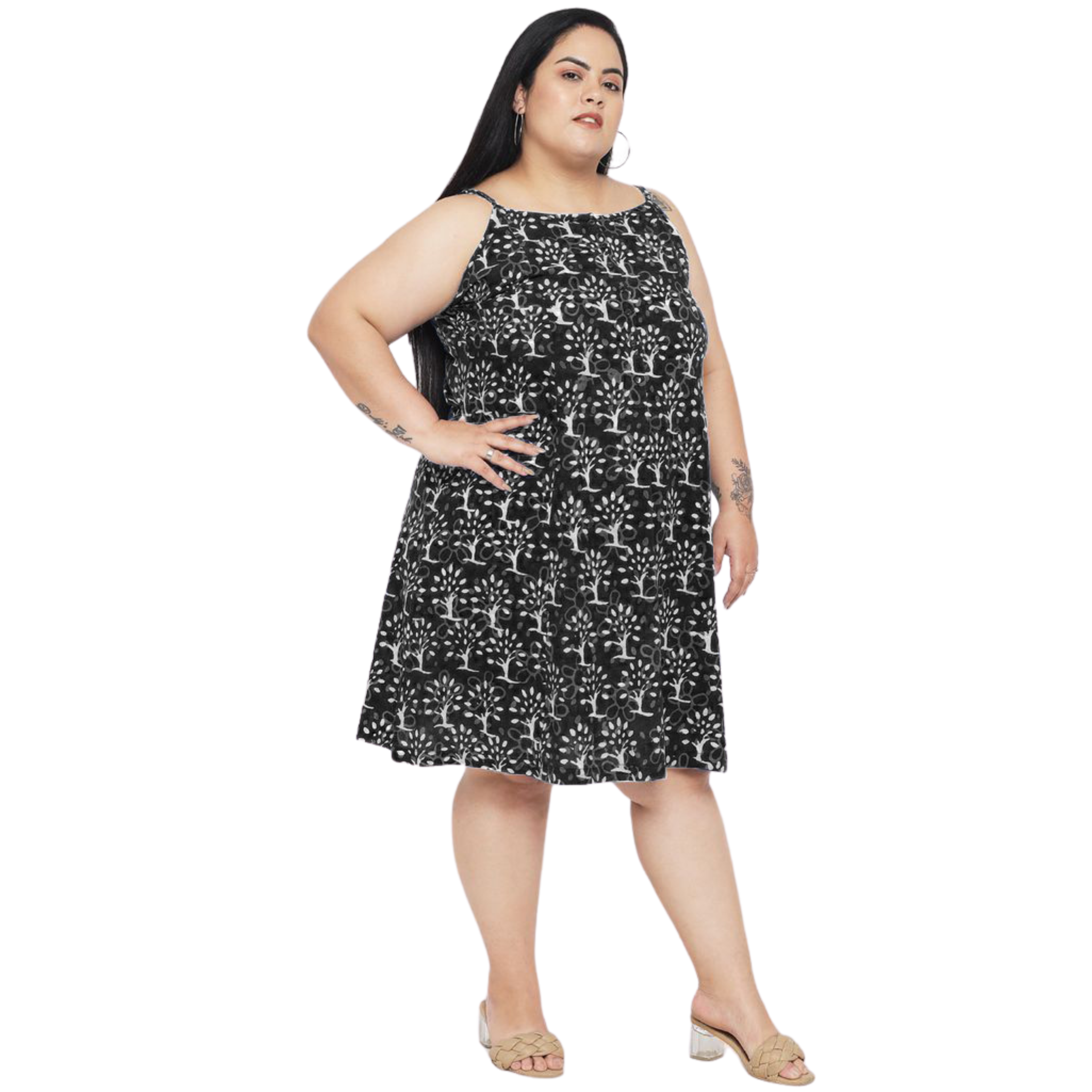 Black A-Line Hand Block Plus Size Dress
