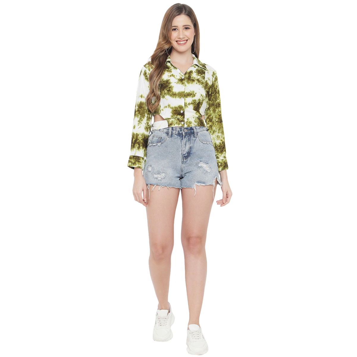 Green Tie Dye Crop Shirt