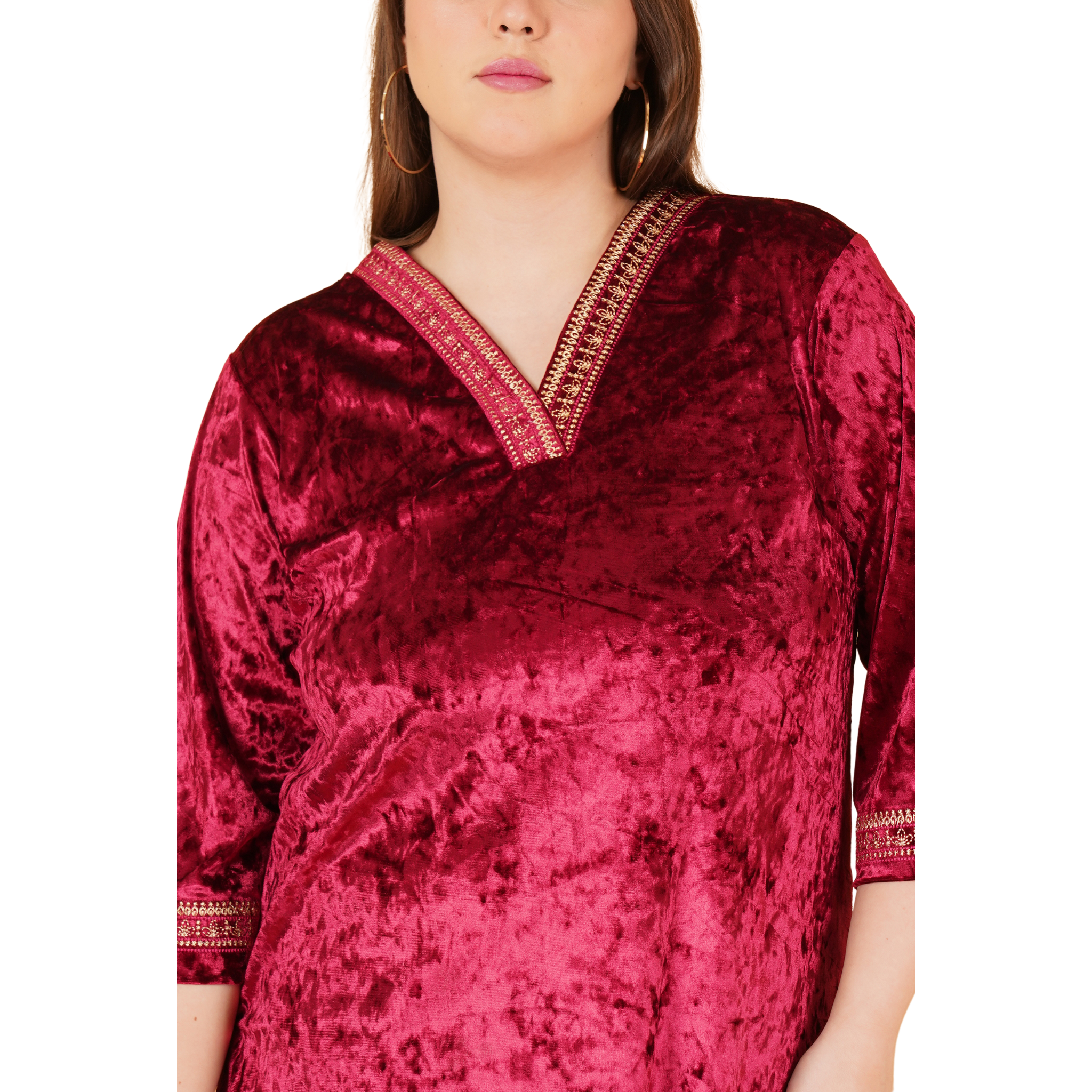 Maroon Velvet Plus Size Tunic