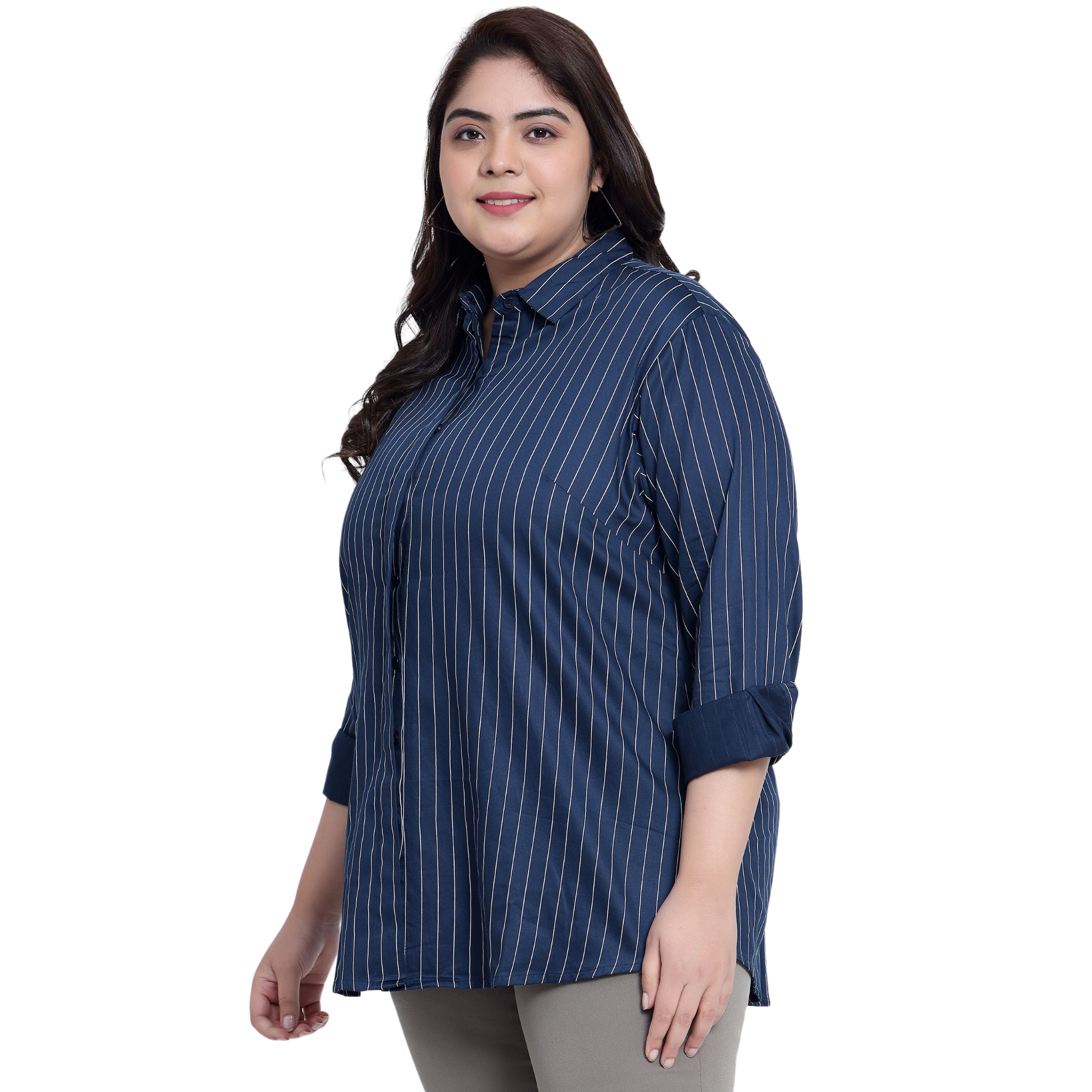 Blue Stripe Formal Plus Size Shirt