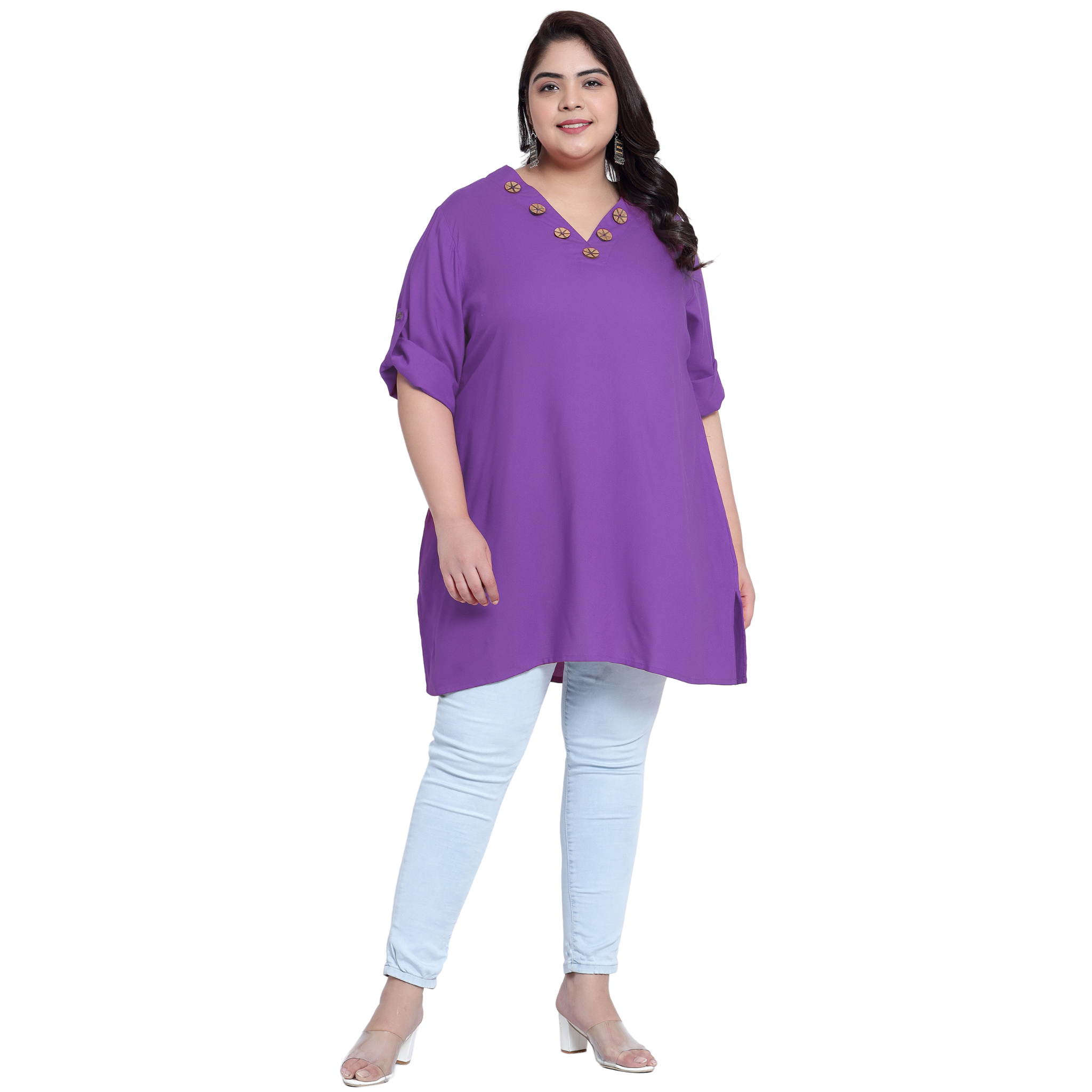 Lavender Collar Button Plus Size Tunic