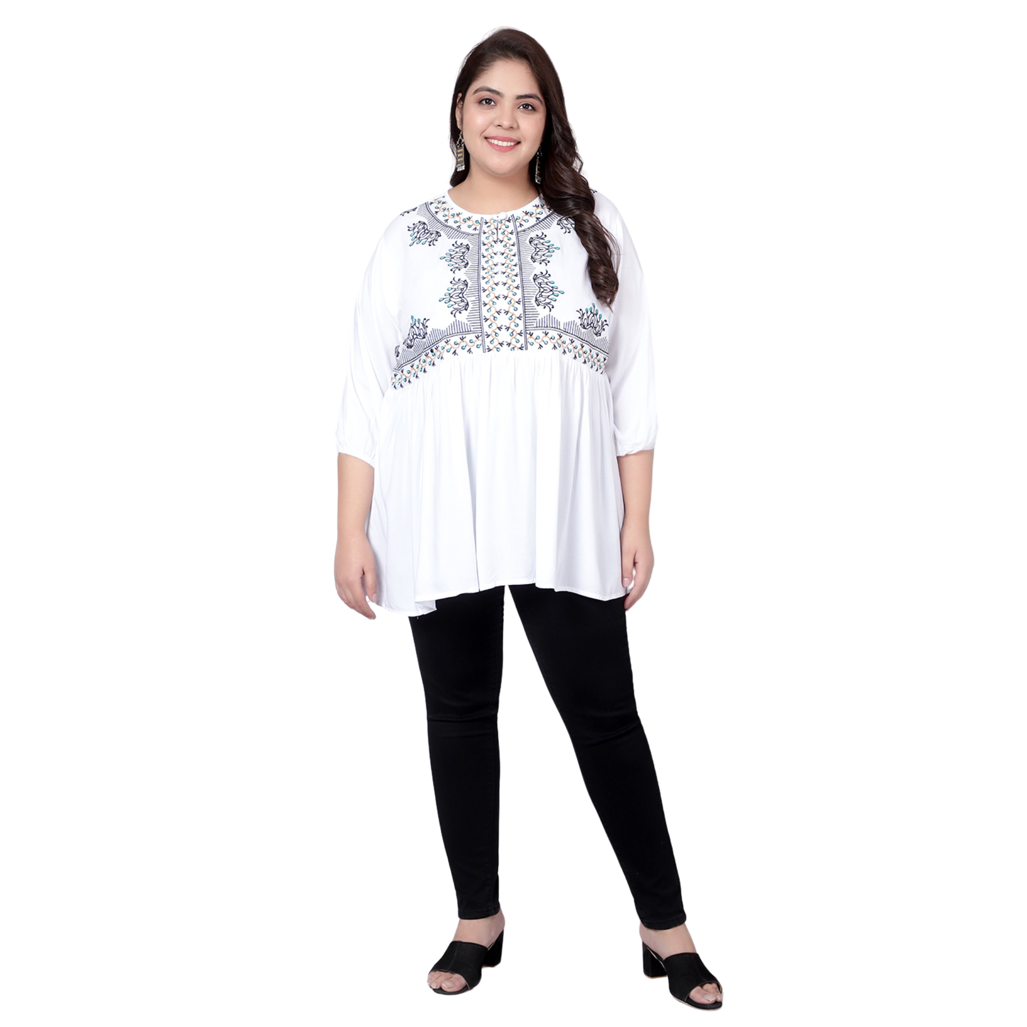 White Embroidered Plus Size Tunic