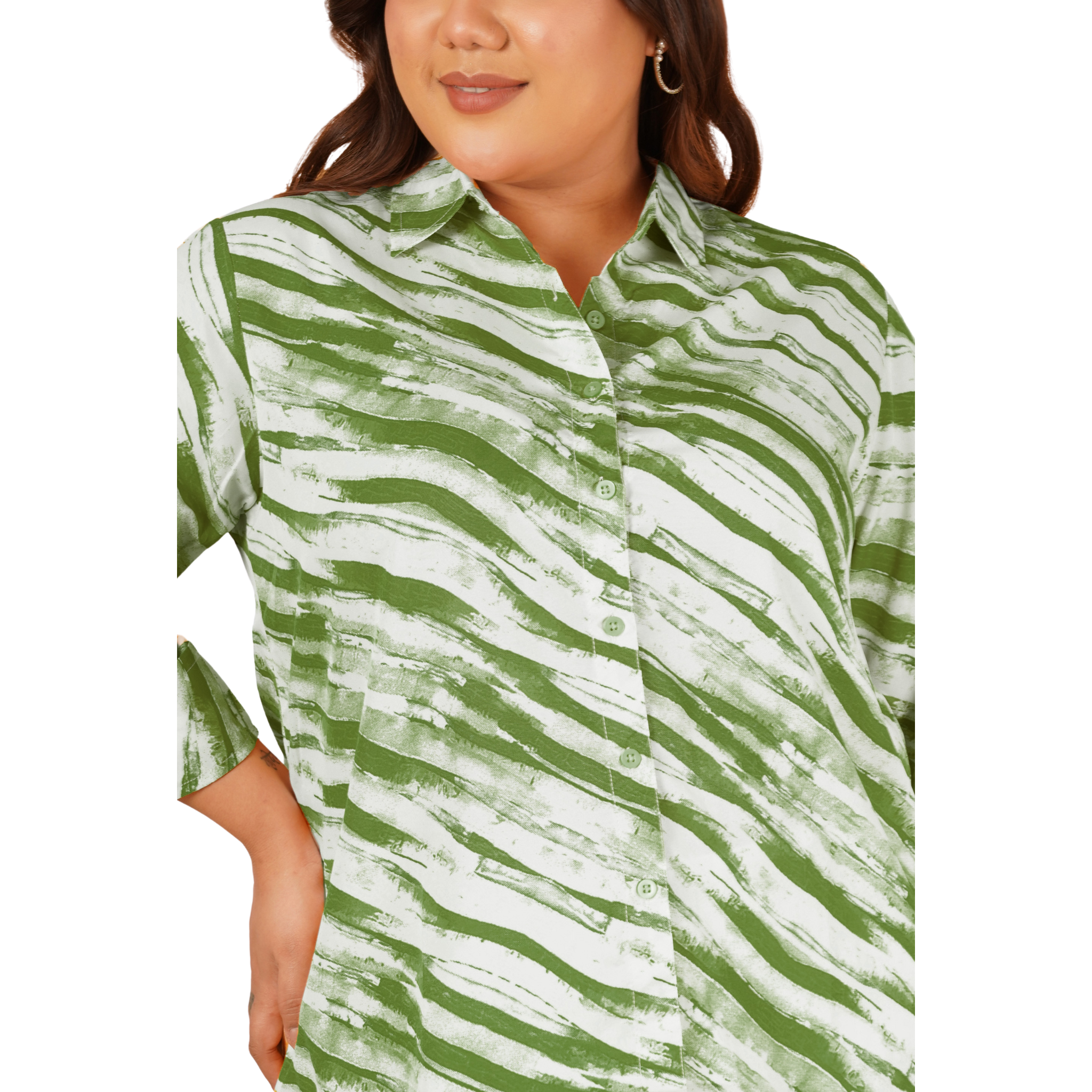 Green Leheriya Print Plus Size Shirt
