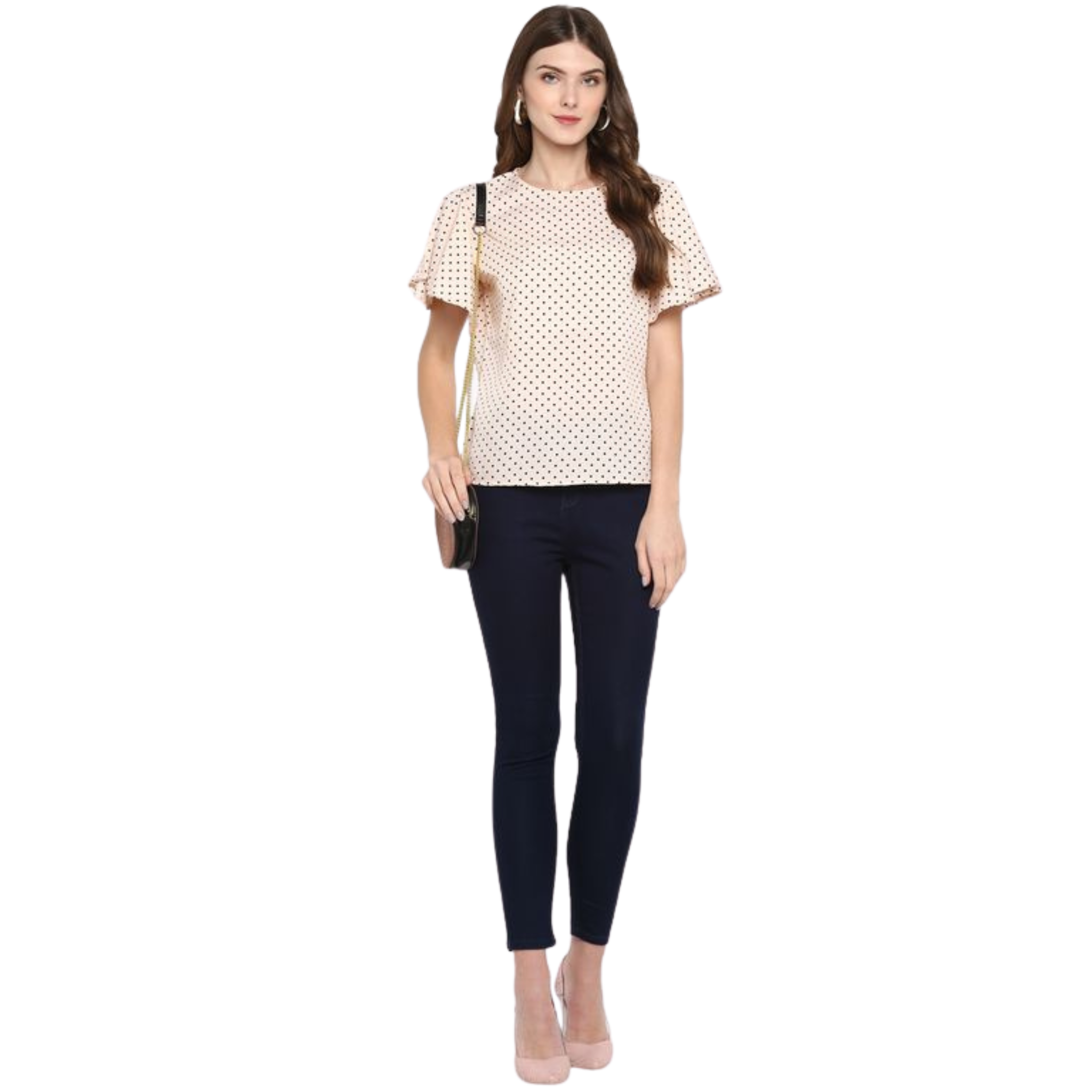 Peach Polka Dot Flutter Sleeve Top