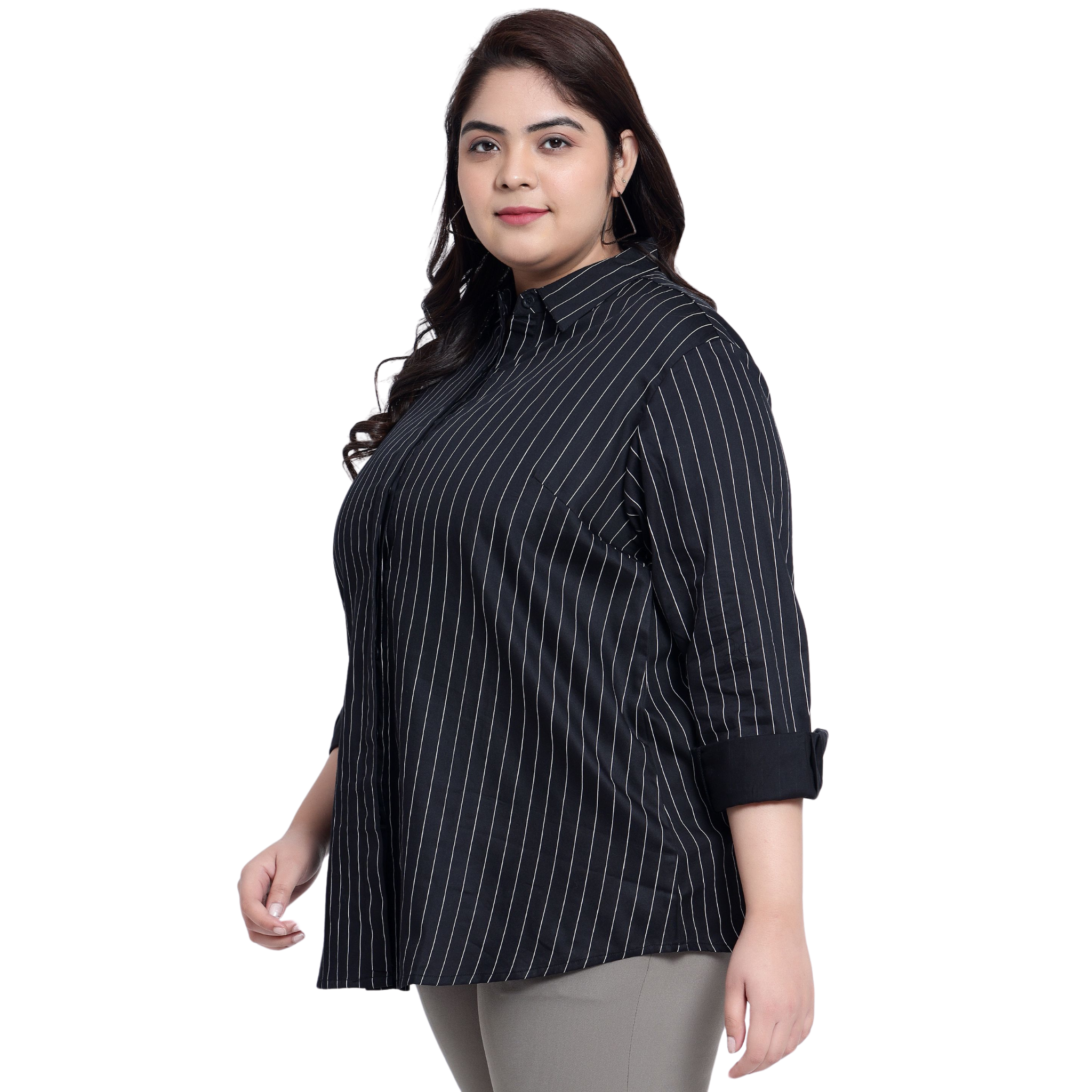 Black Stripe Formal Plus Size Shirt
