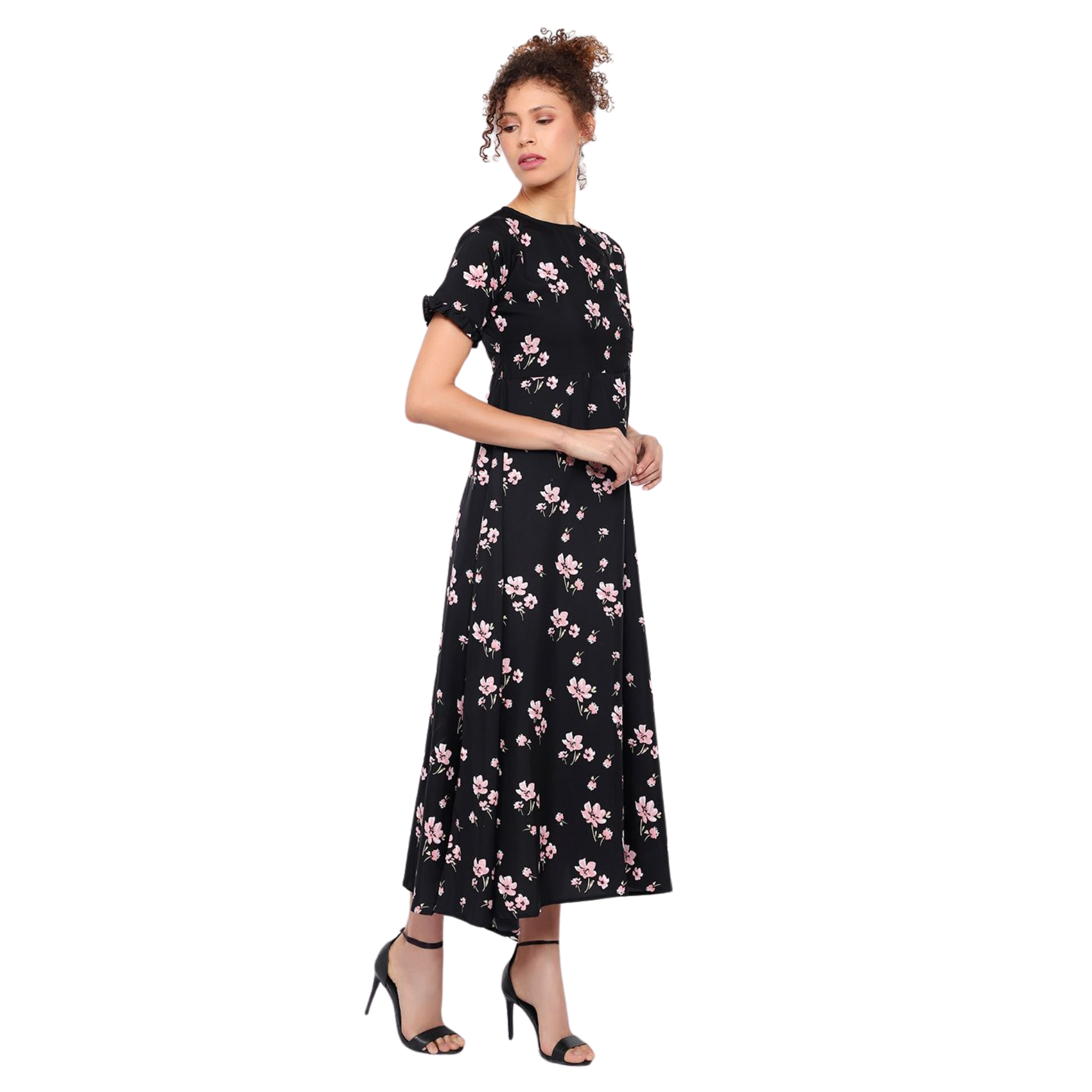 Black and Pink Floral Print Dress