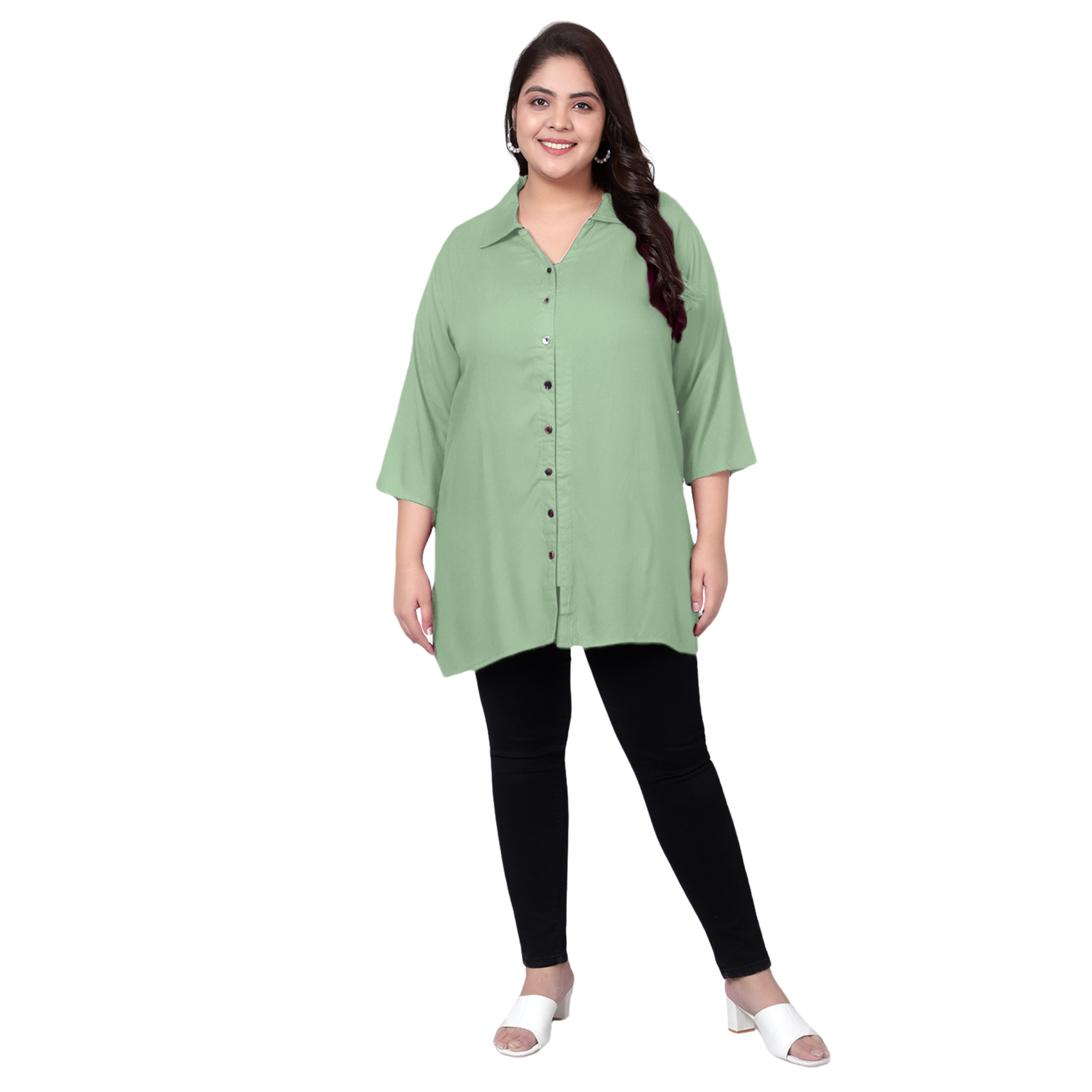 Mint Green Longline Plus Size Shirt
