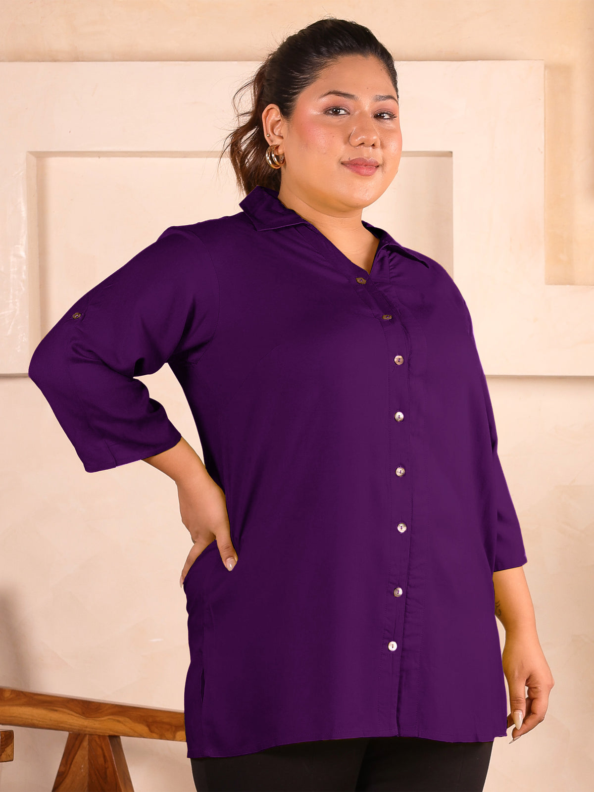 Purple Longline Plus Size Shirt