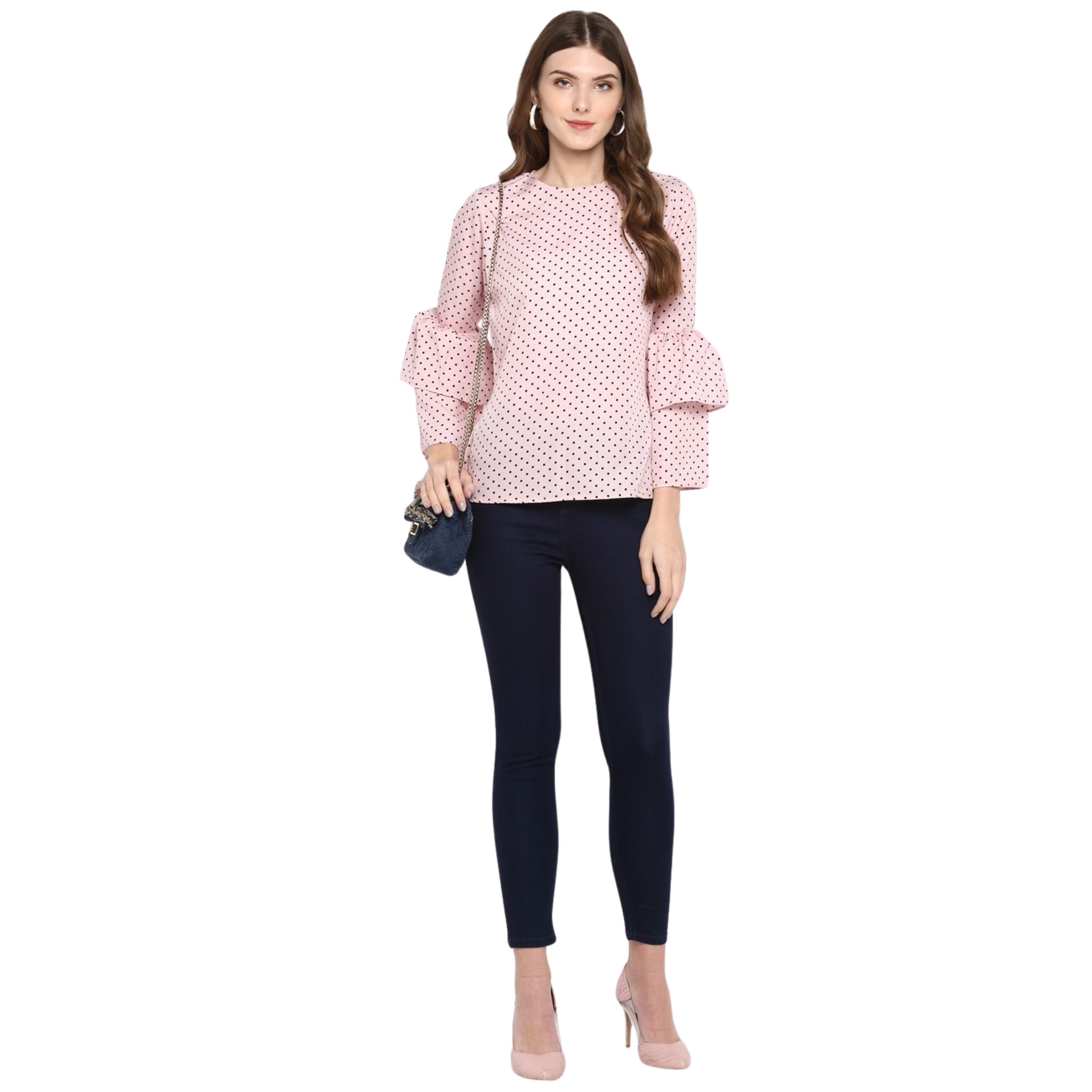 Pink Polka Dot Flared Top