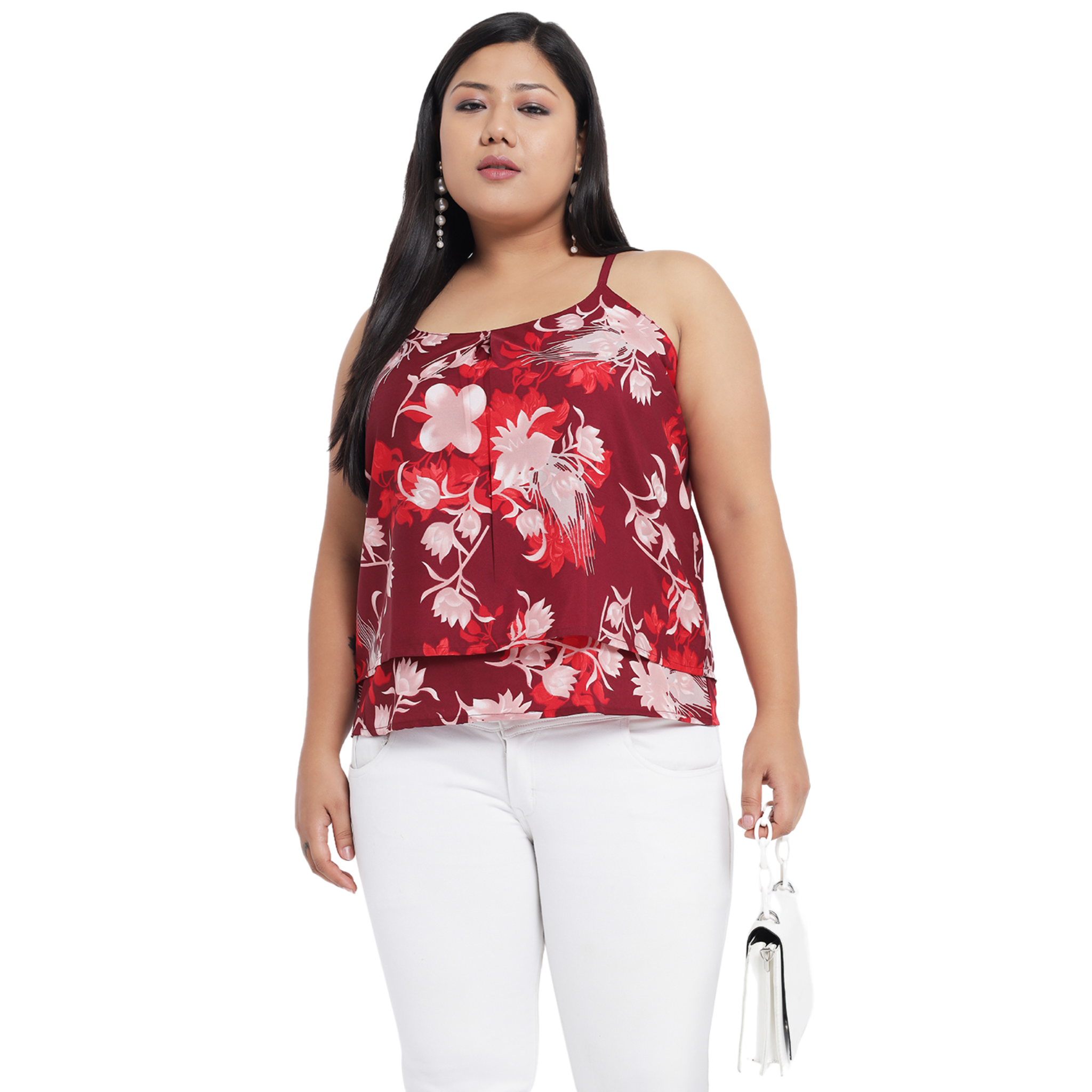 Red Floral Strap Plus Size Top