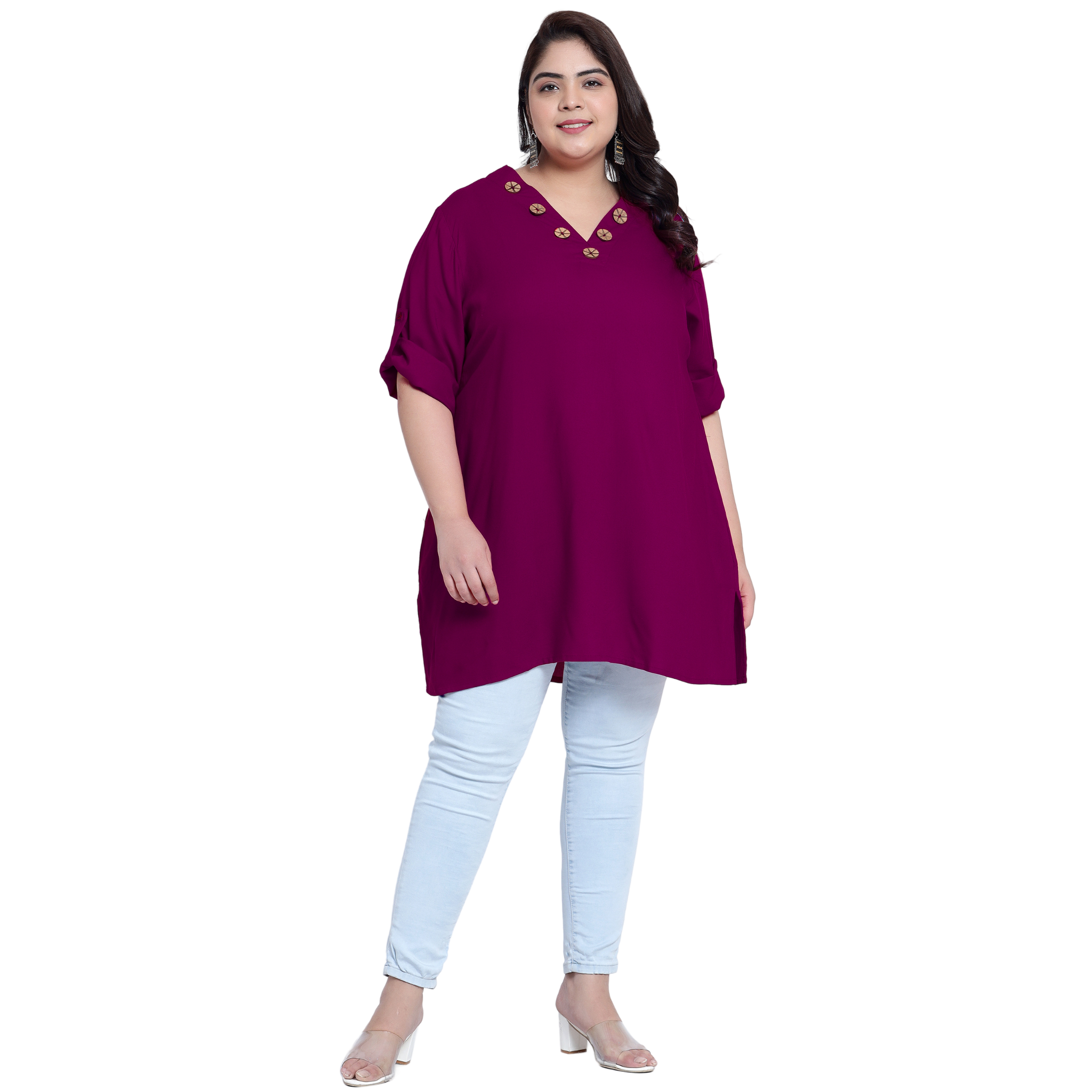 Purple Collar Button Plus Size Tunic