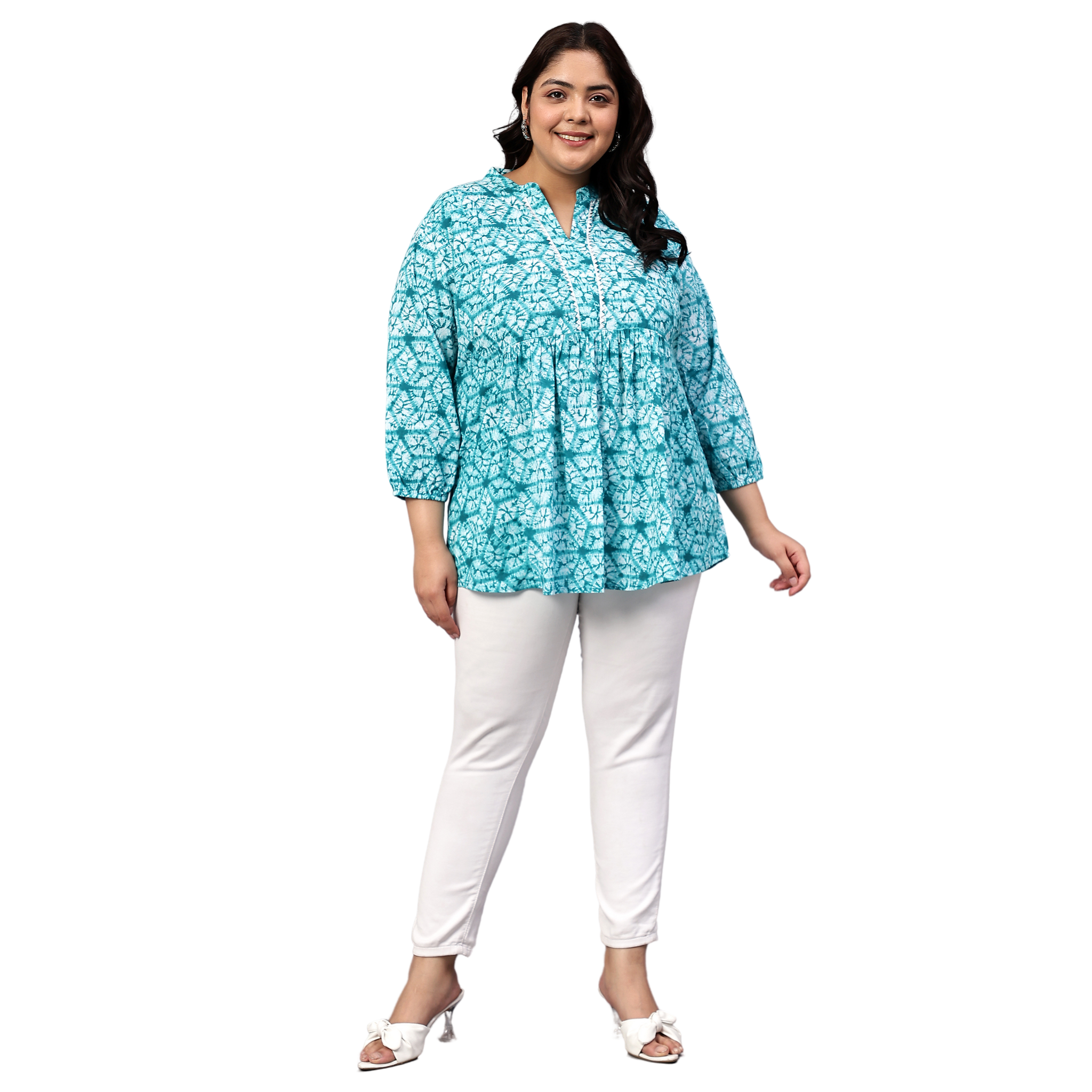Blue Geometric Print Plus Size Tunic