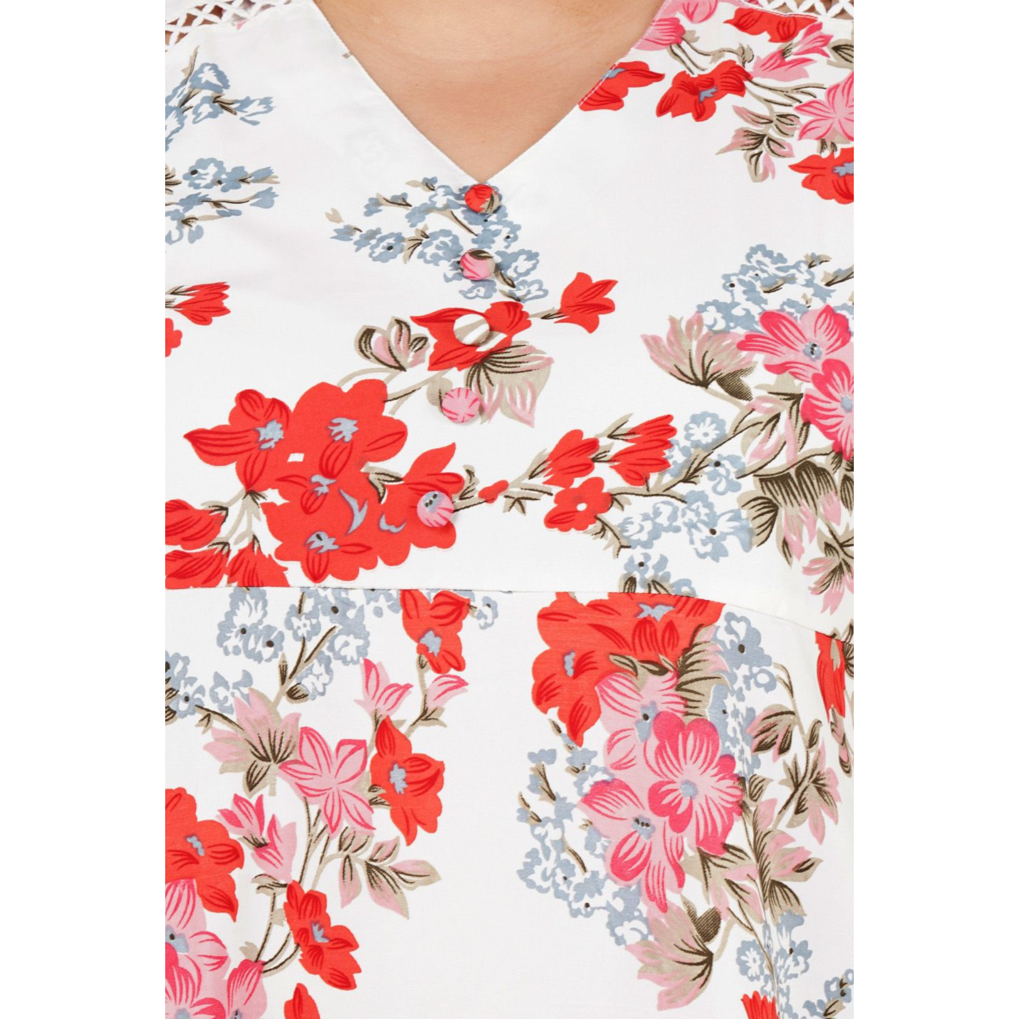 White and Red Floral Print Plus Size Dress