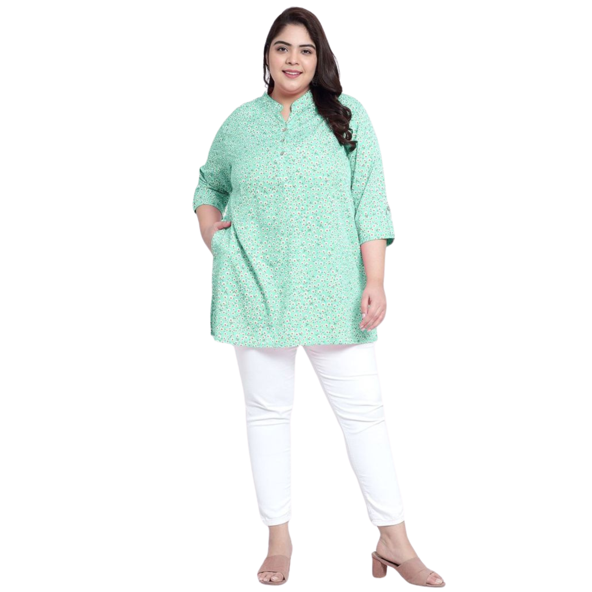 Green Floral Print Plus Size Tunic
