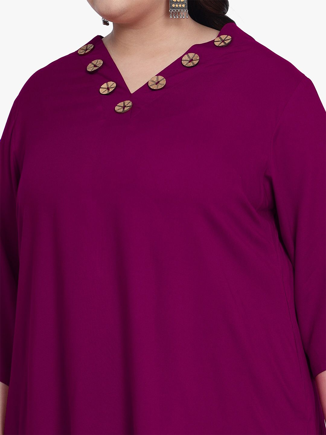Purple Collar Button Plus Size Tunic — view 2