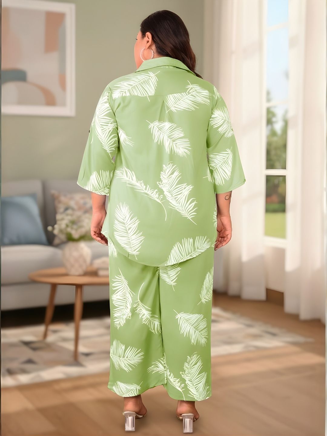 Green Leaf Print Plus Size Co-Ord Set — view 5