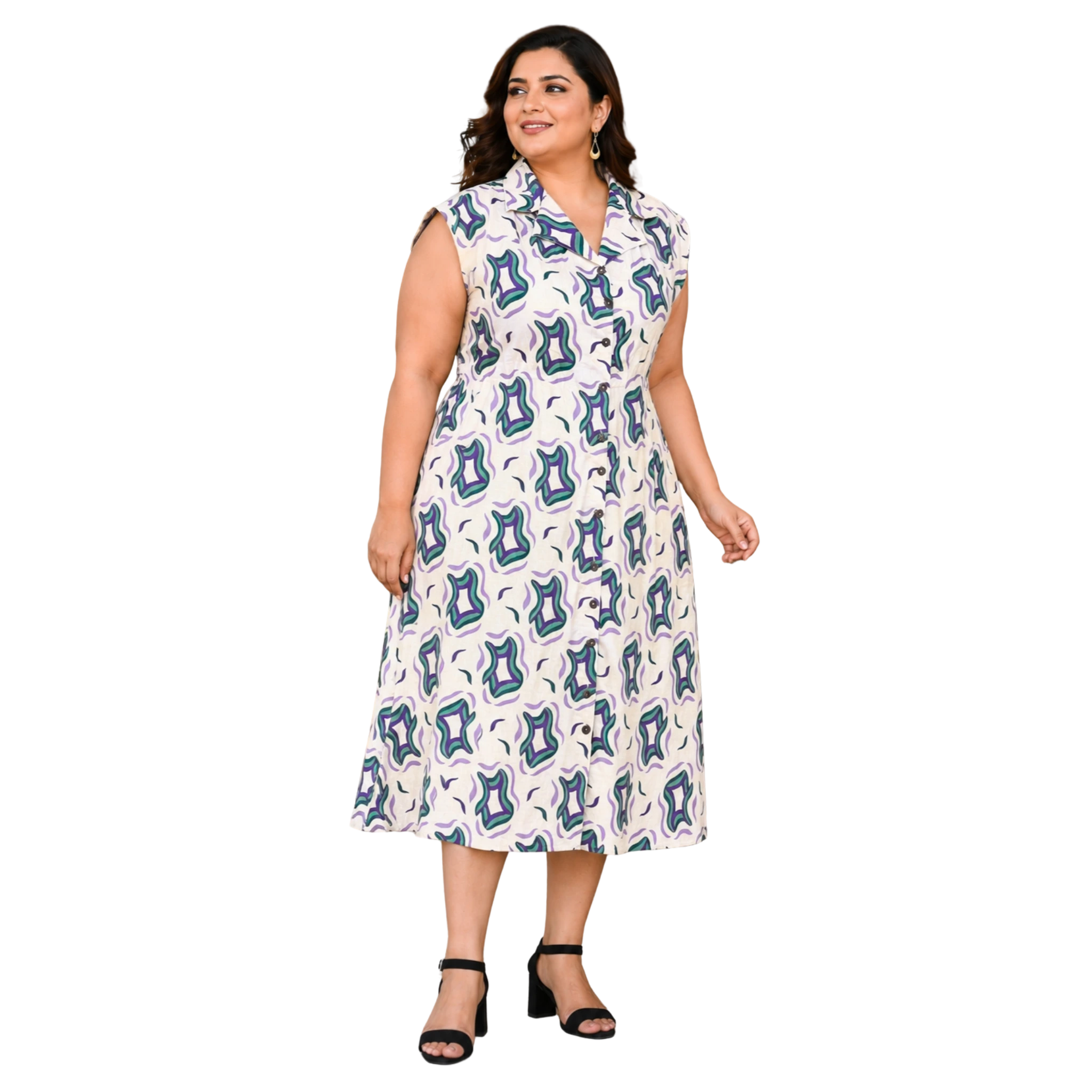 OffWhite Purple Print Midi Dress