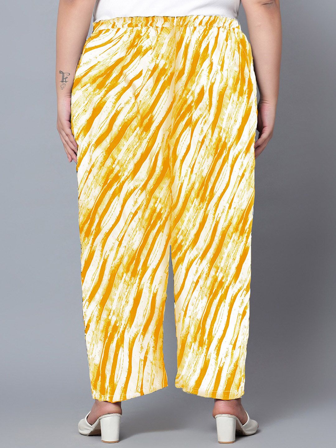 Yellow Leheriya Print Plus Size Trousers — view 4