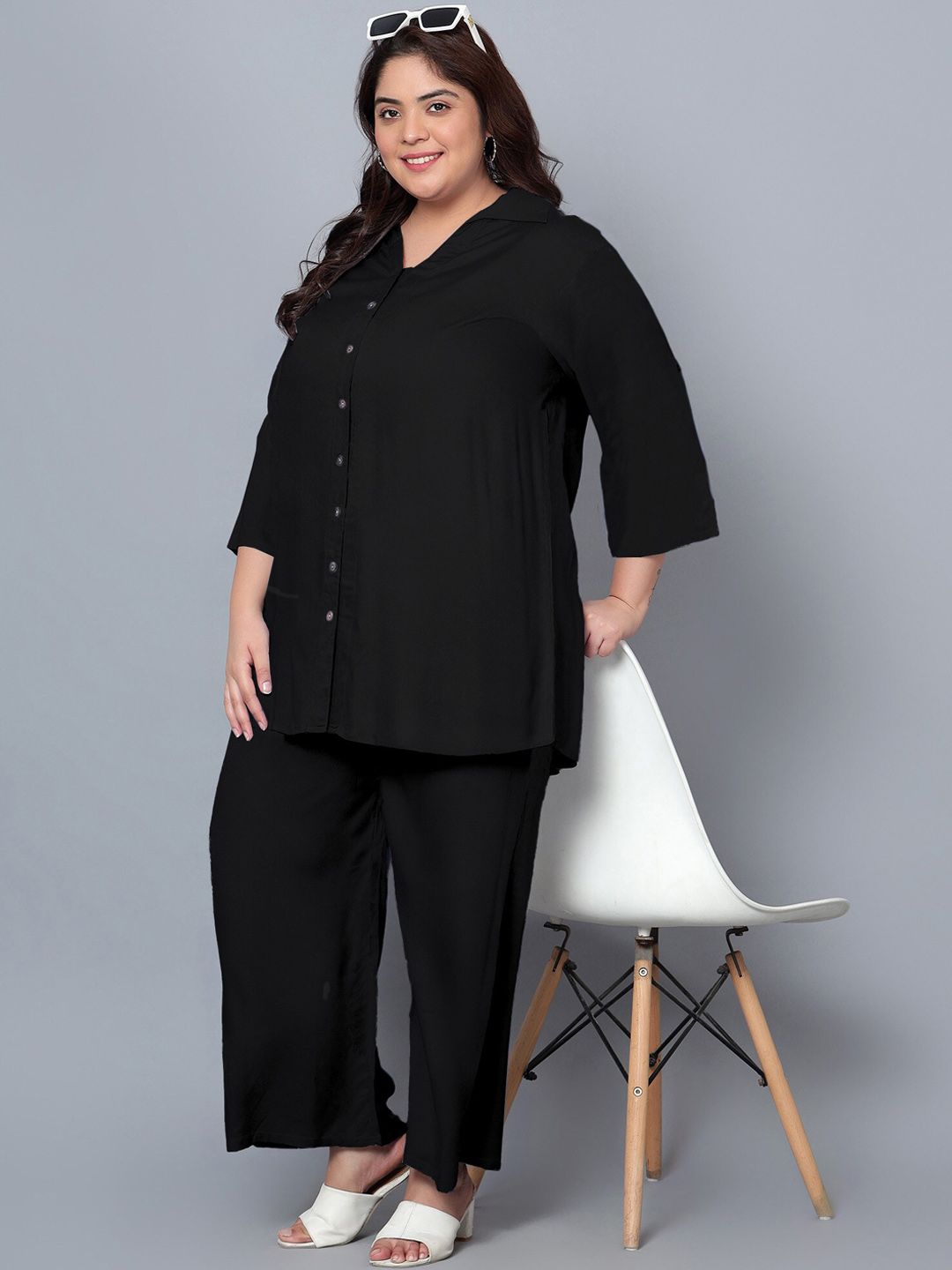 Black Solid Plus Size Co-Ord Set — view 6