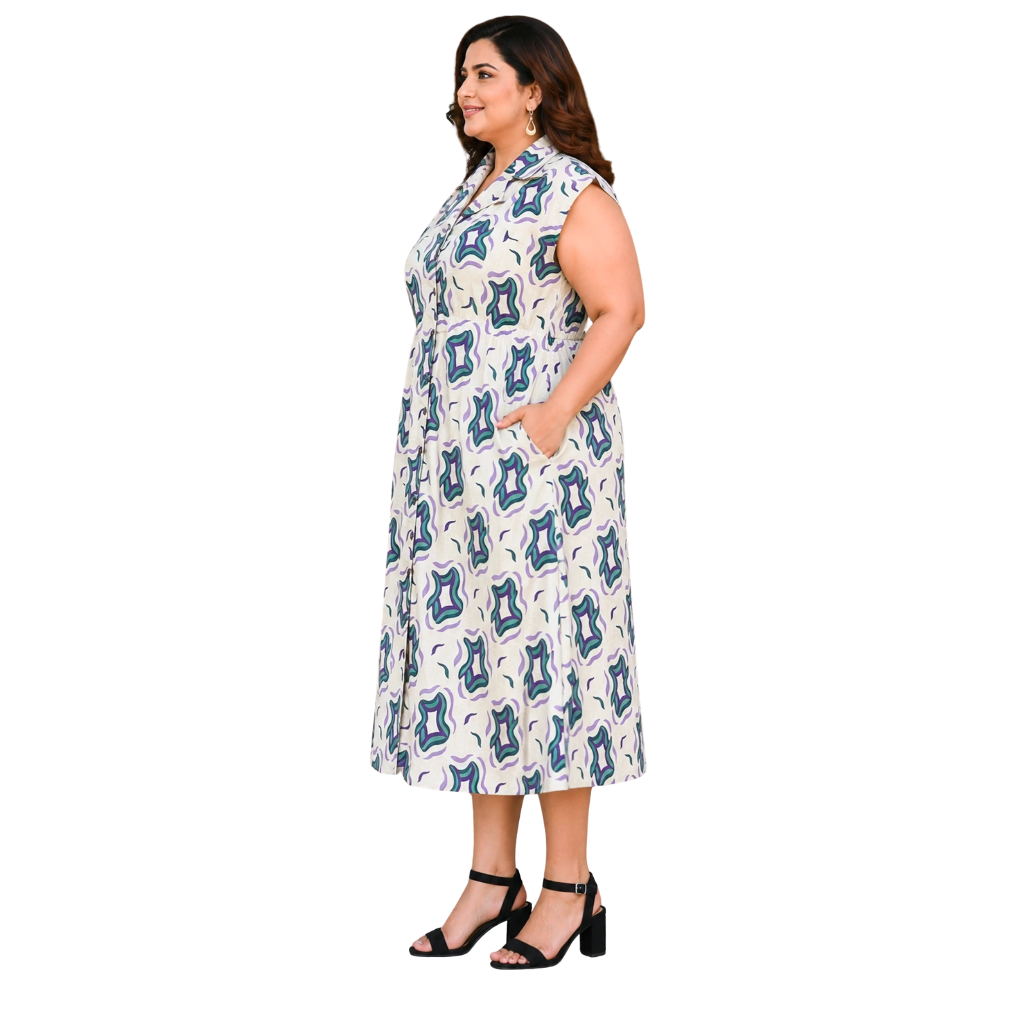 OffWhite Purple Print Midi Dress