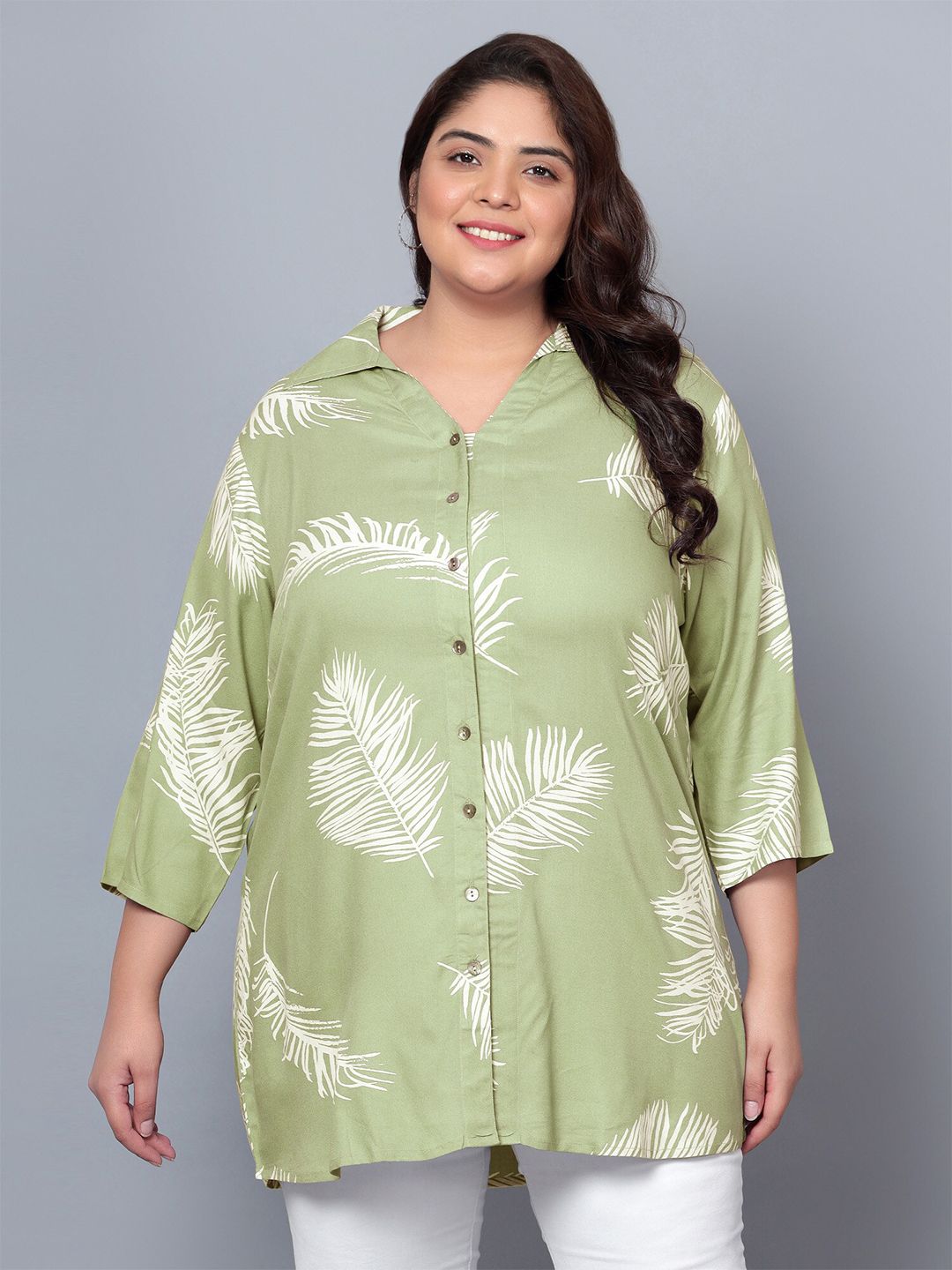 Green Leaf Print Shirt — view 1