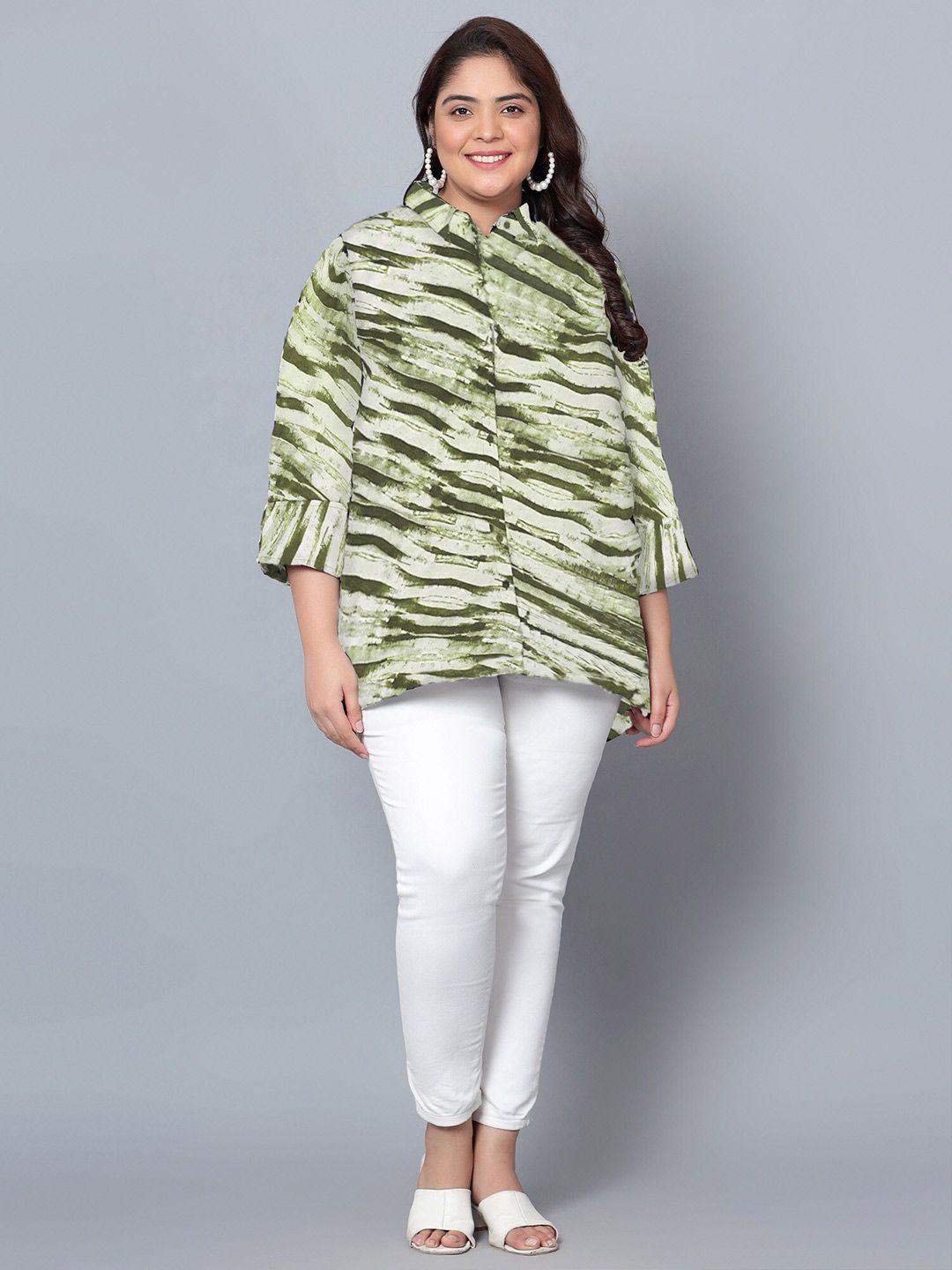 Green Leheriya Print Plus Size Shirt — view 6