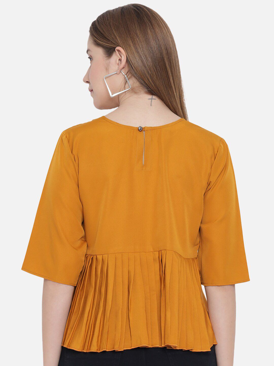 Mustard Solid Waist Pleated Top — view 11