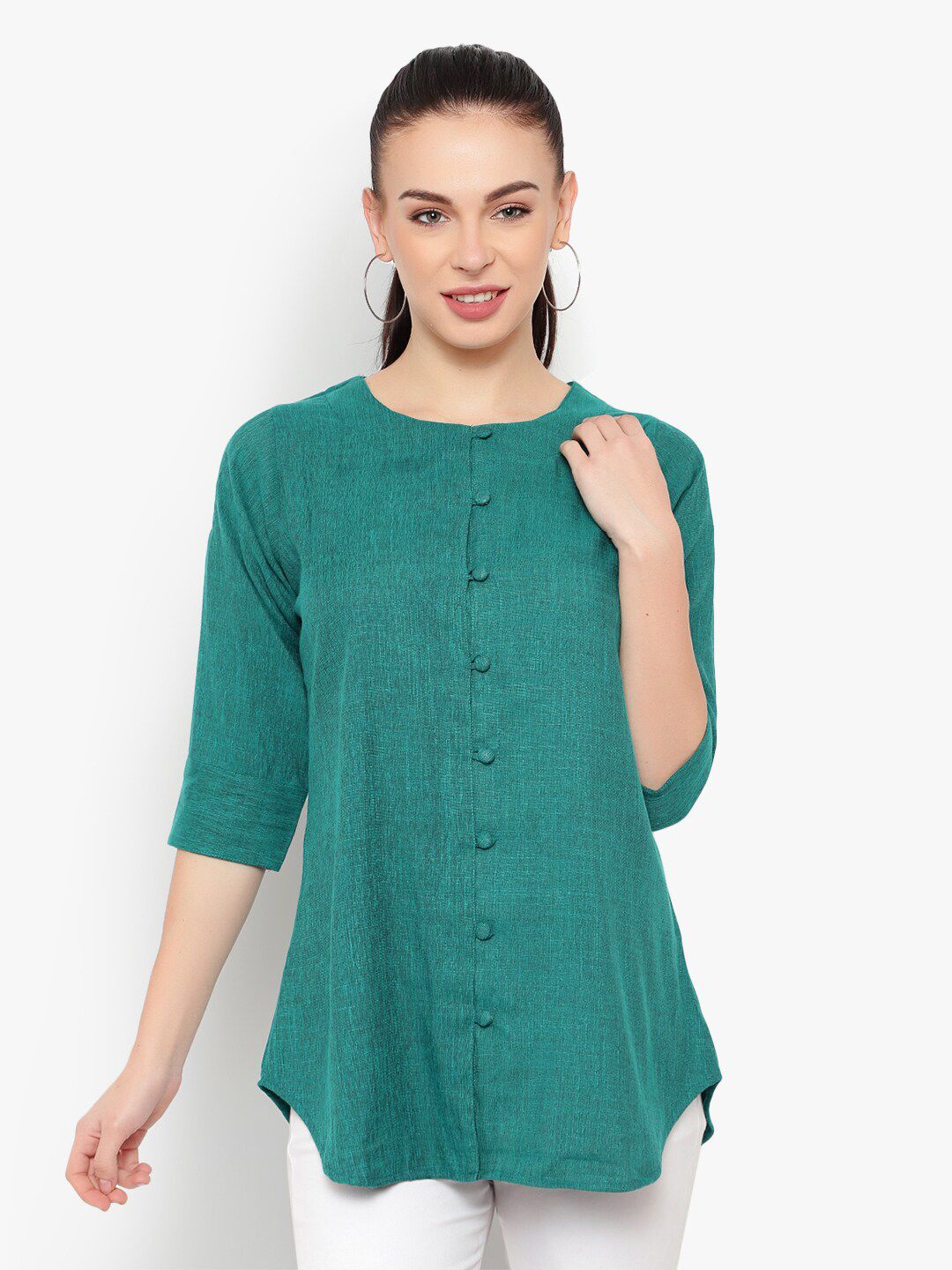 Turquoise Cotton Linen Tunic — view 8