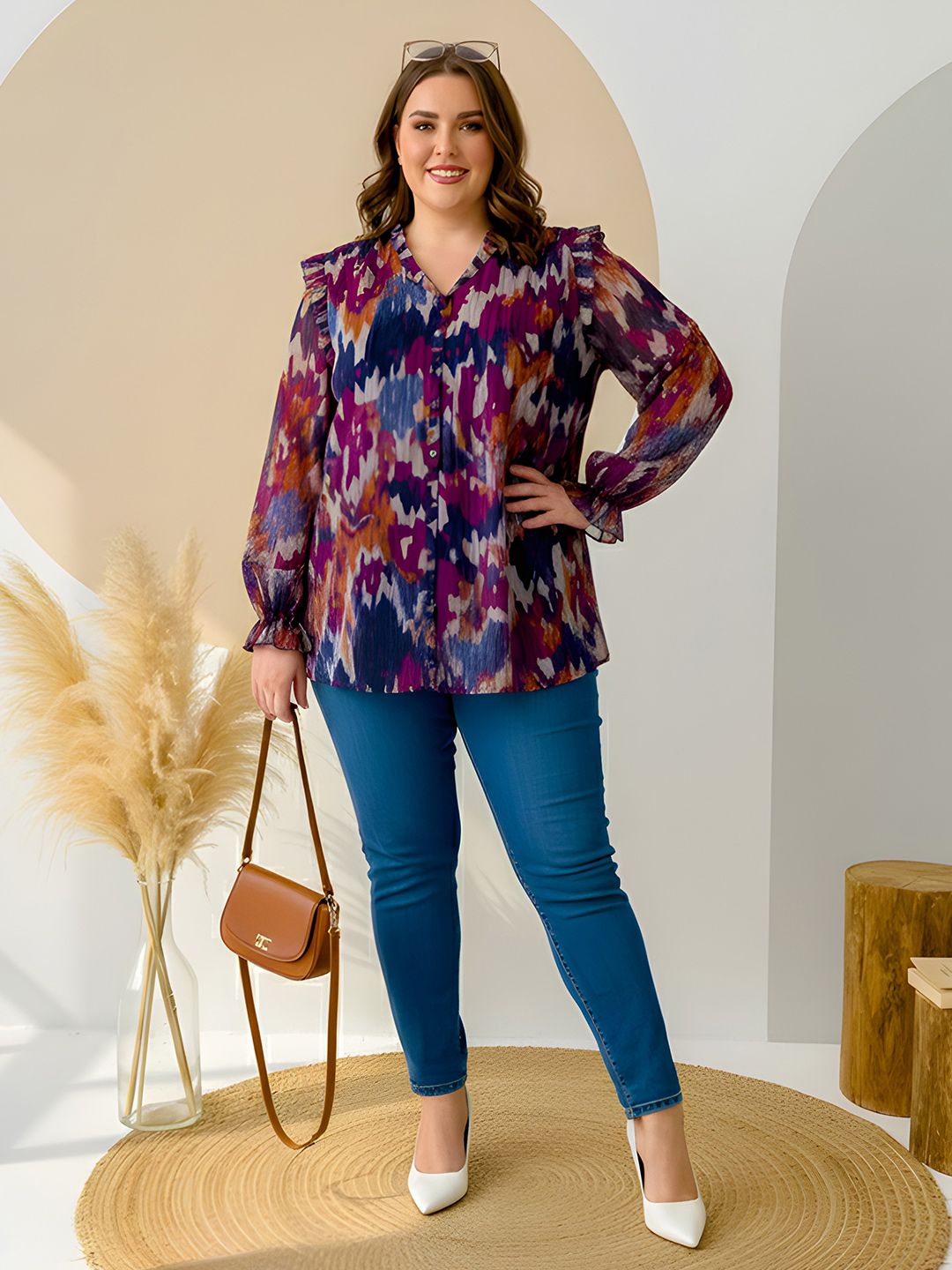 Abstract Print Georgette Plus Size Tunic — view 6