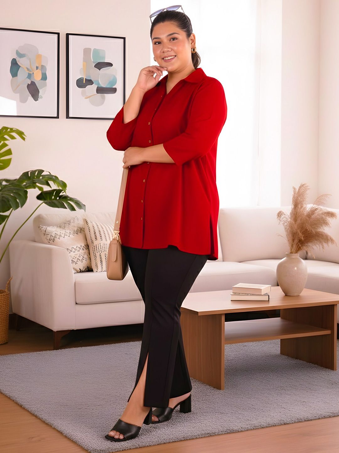 Maroon Longline Plus Size Shirt — view 7