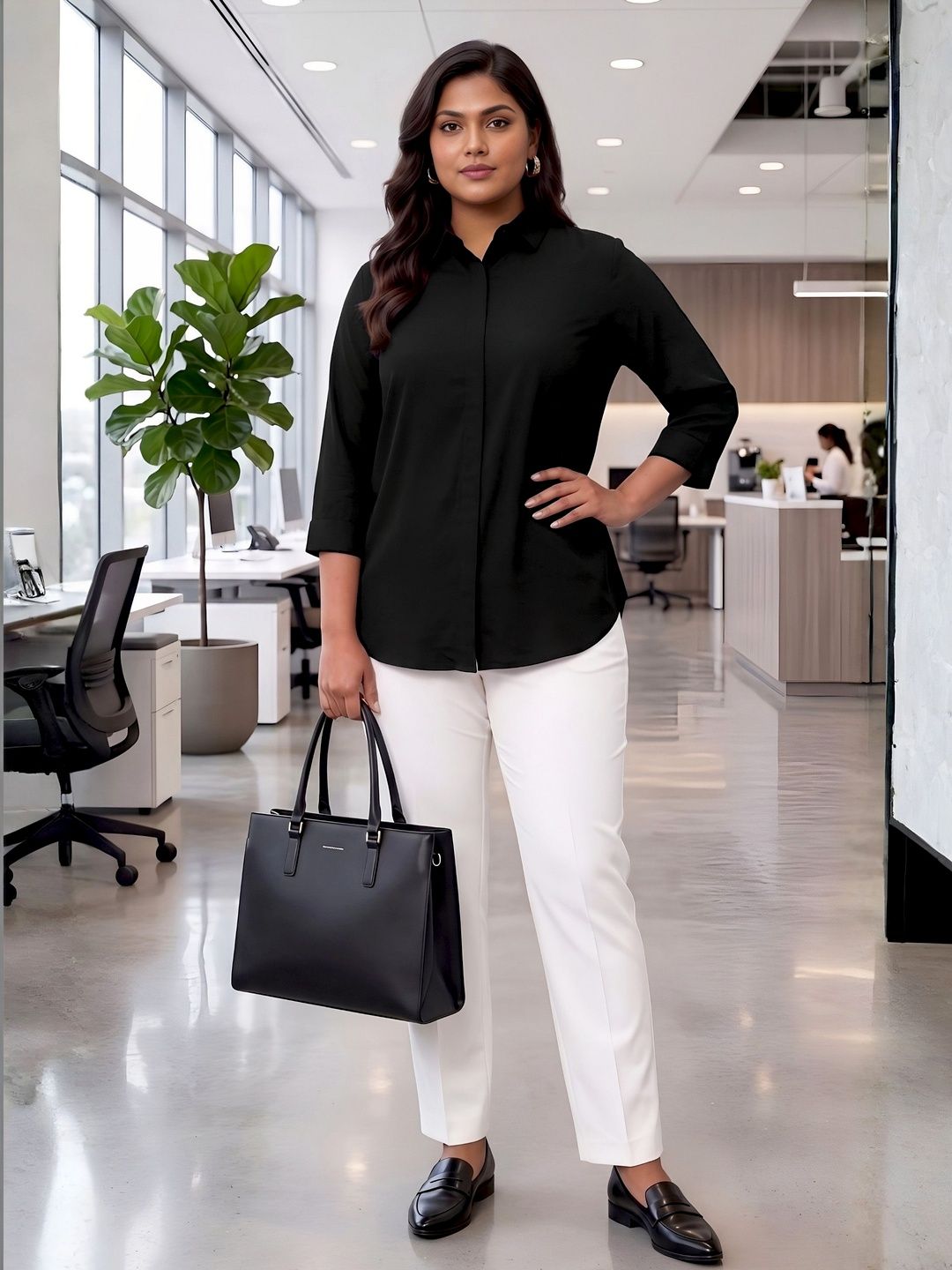 Black Rayon Concealed Plus Size Tunic — view 7