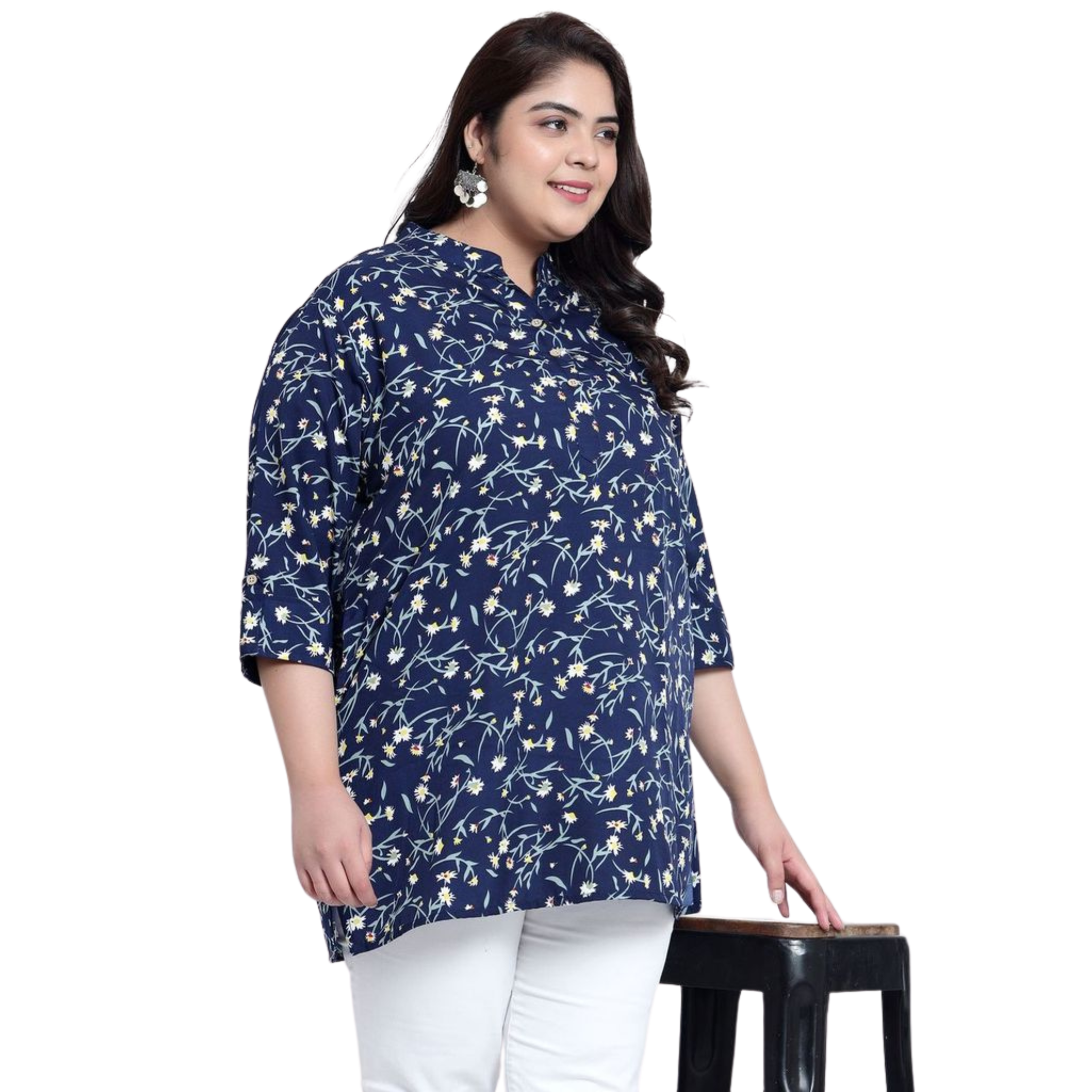 Blue Grassprint Plus Size Tunic