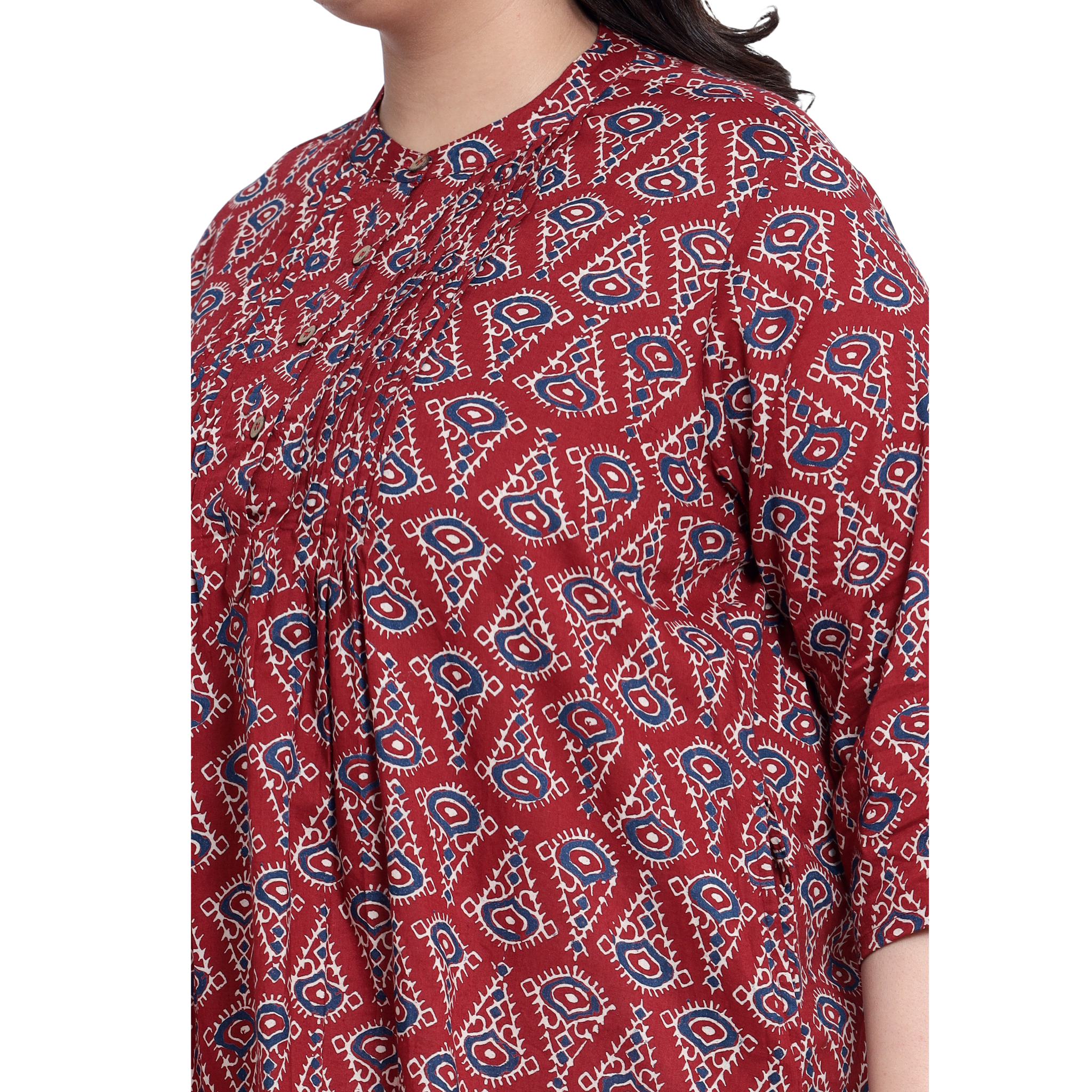 Red Geometric Print Pleat Plus Size Tunic