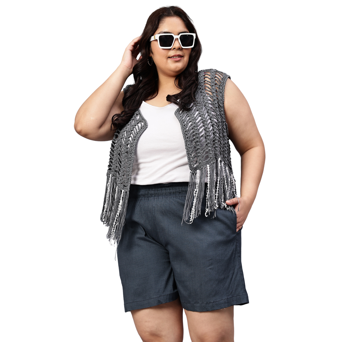 Grey Cotton Plus Size Shorts