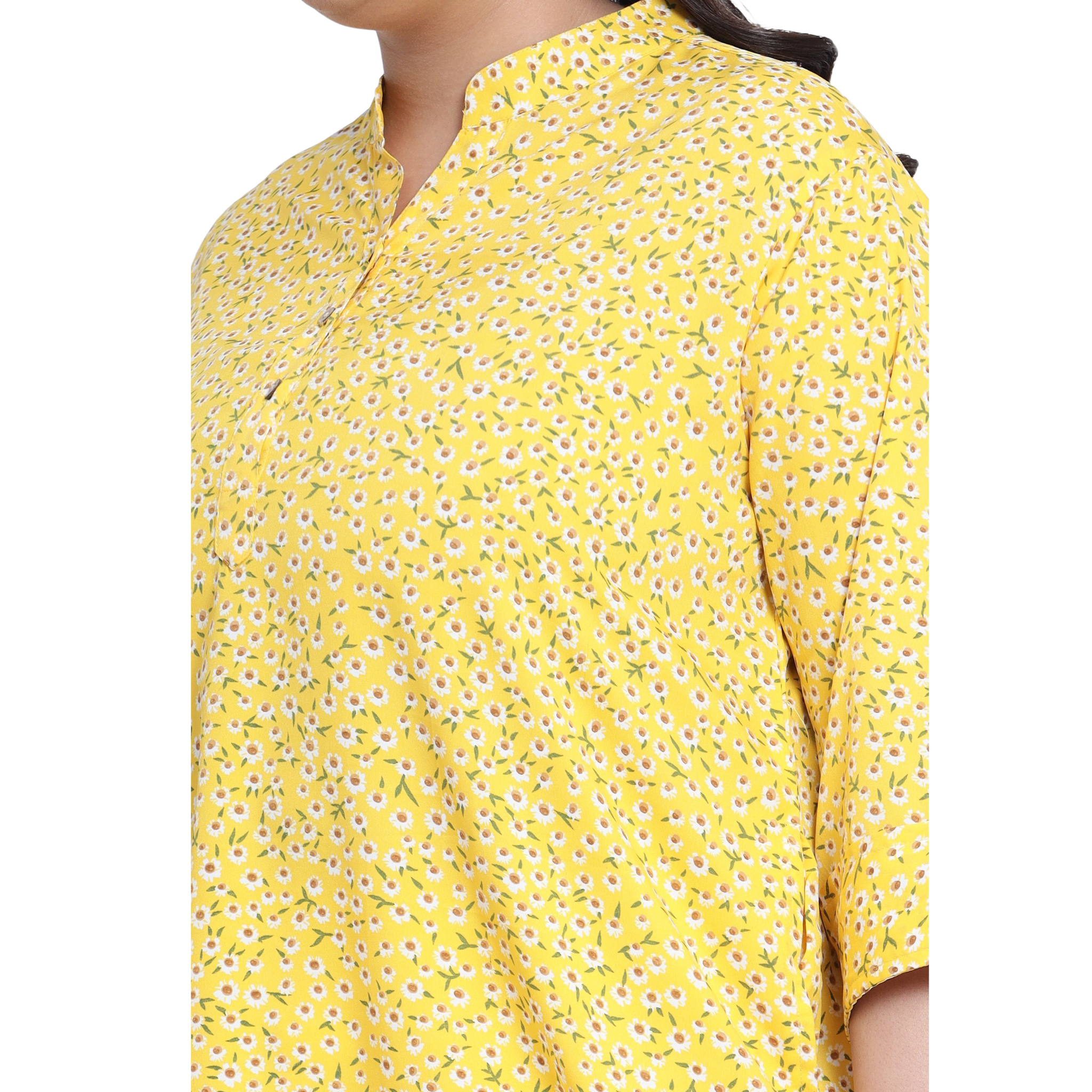 Yellow Floral Print Plus Size Tunic