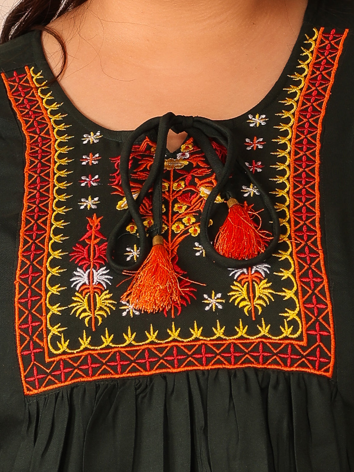 Dark Green Embroidered Plus Size Tunic