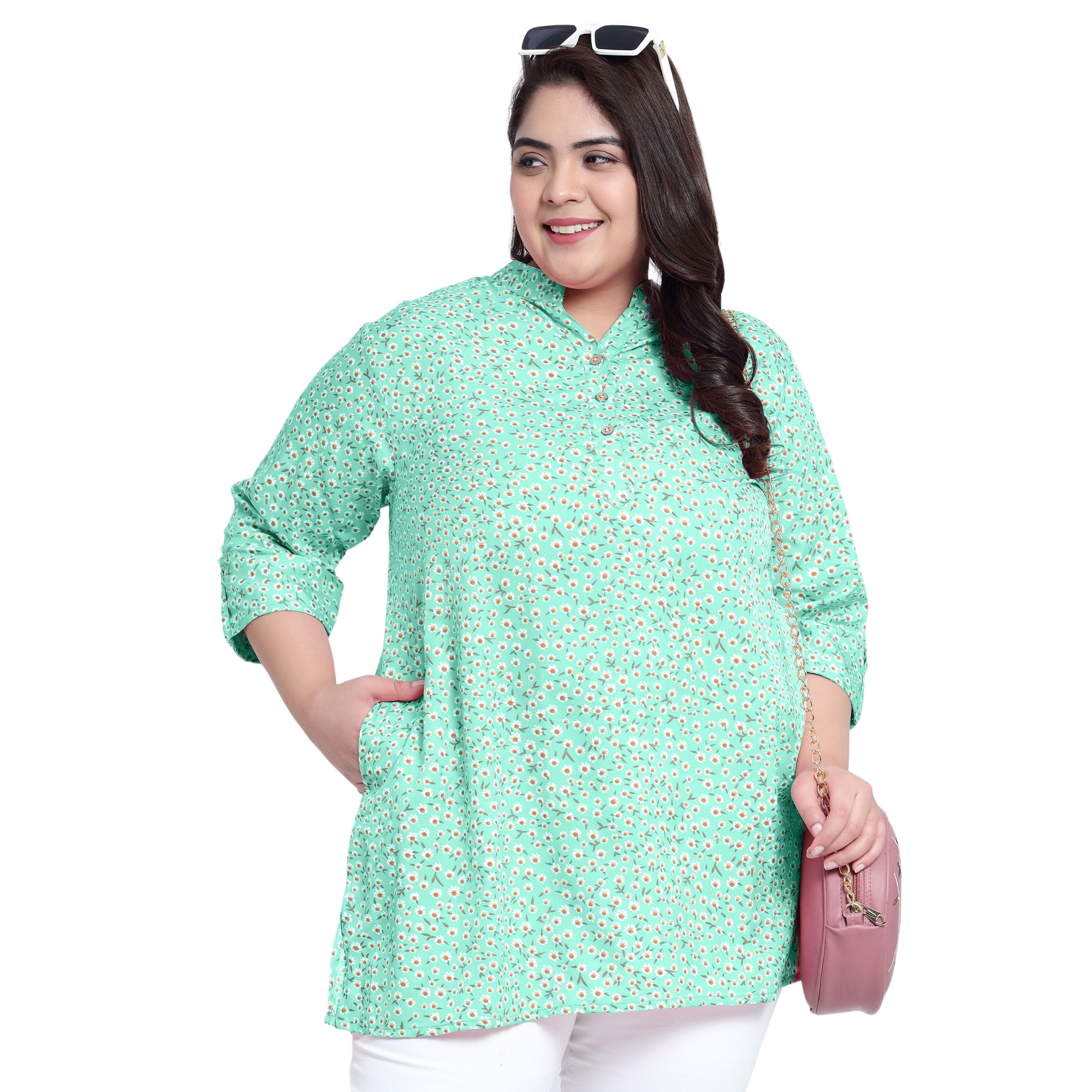 Green Floral Print Plus Size Tunic