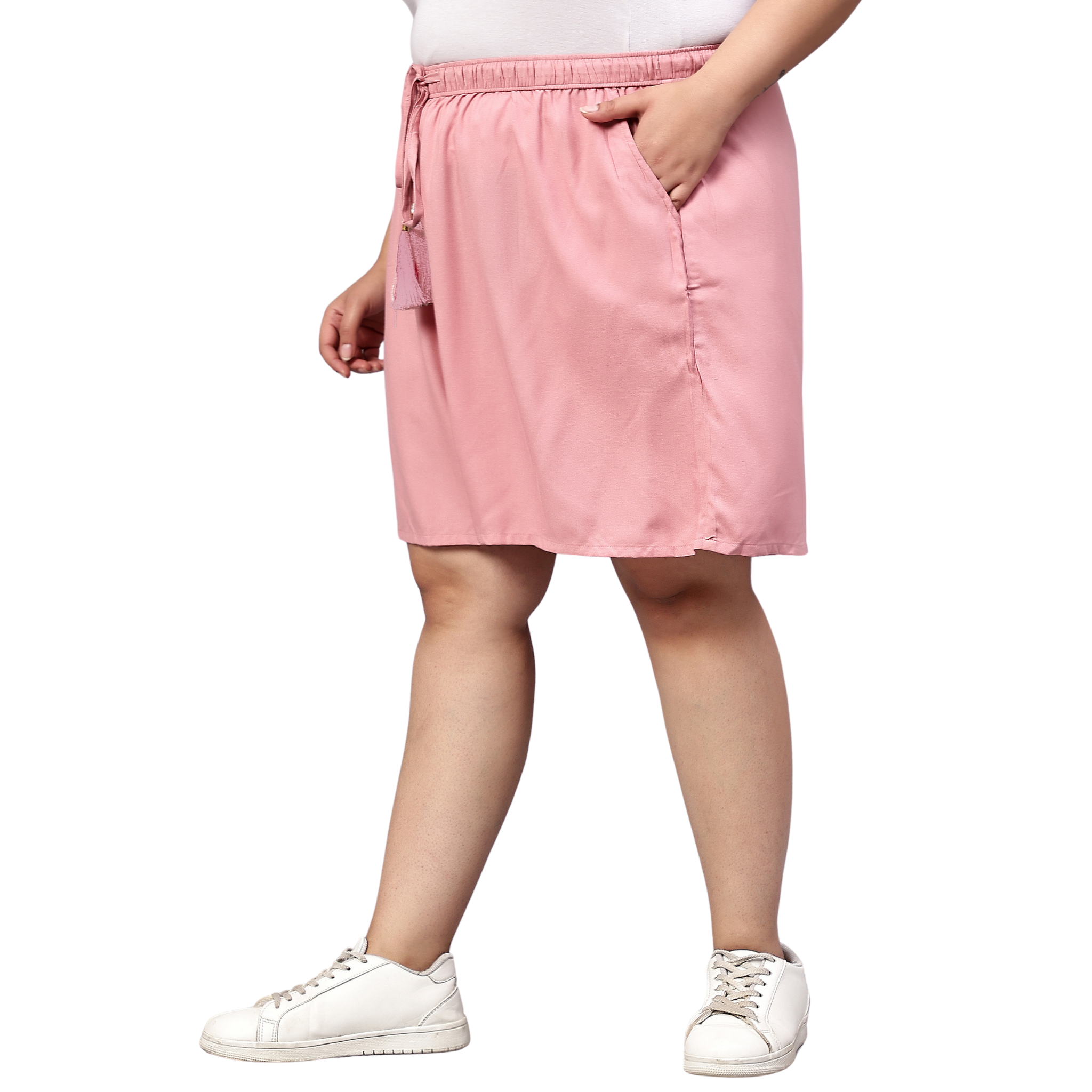 Pink Solid Plus Size Flared Shorts
