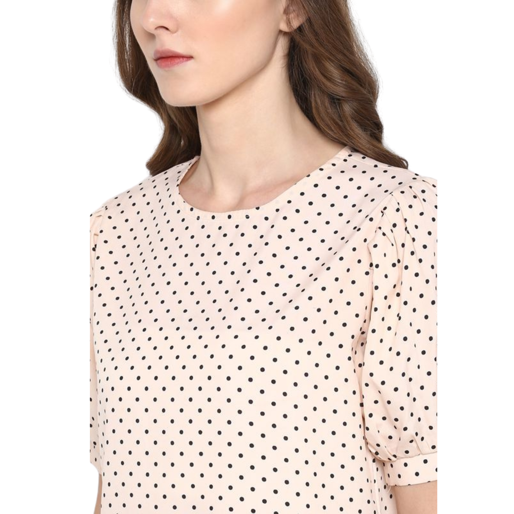 Peach Polka Dot Puff Sleeve Top