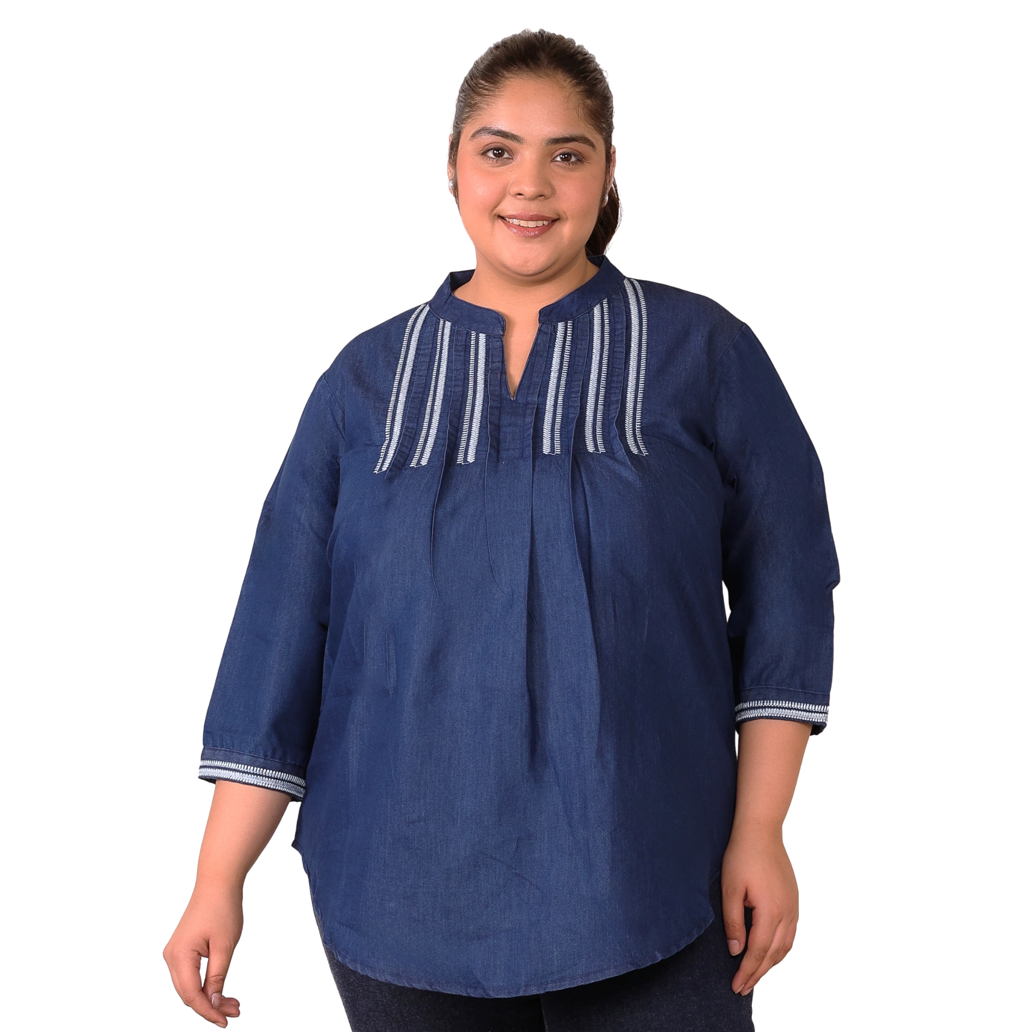 Denim Embroidered Plus Size Tunic