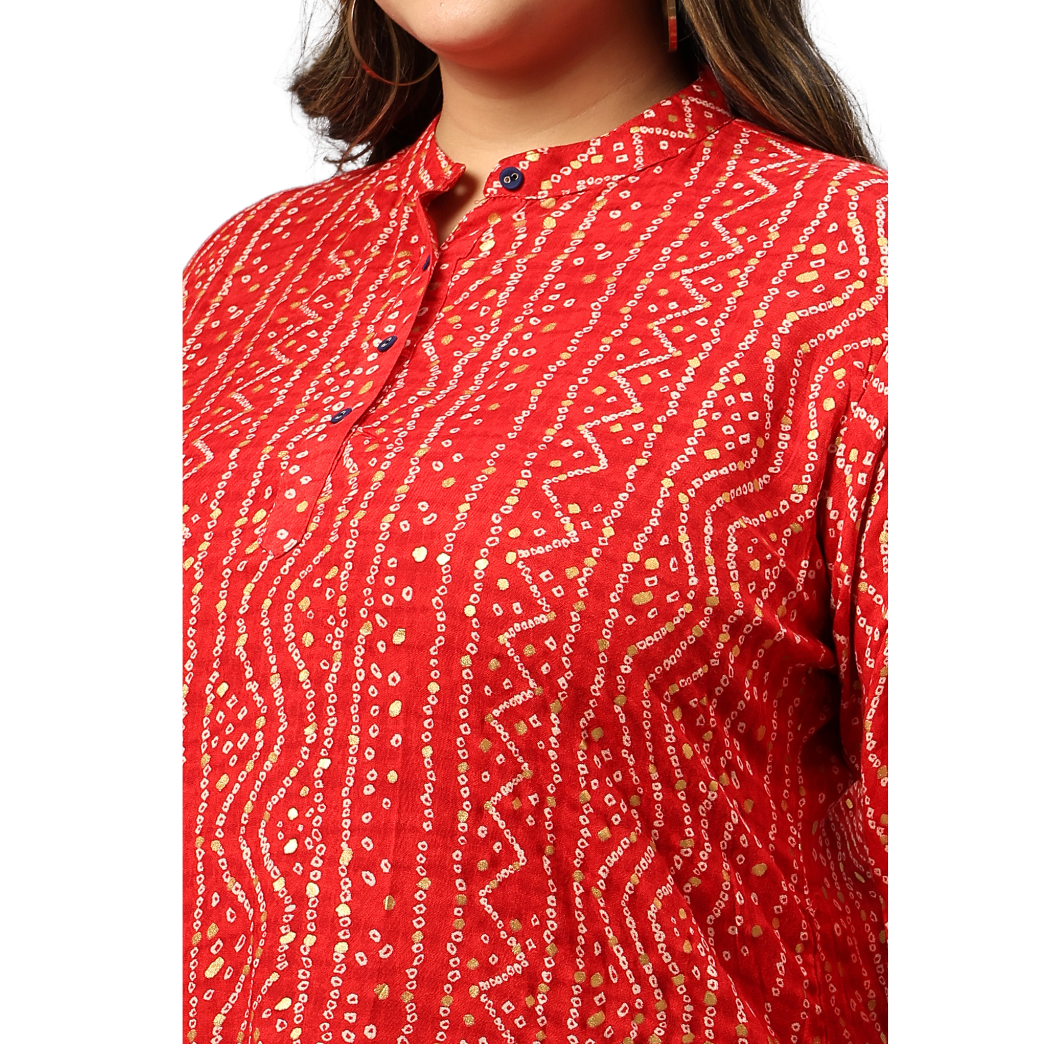 Red Bandhani Print Plus Size Tunic