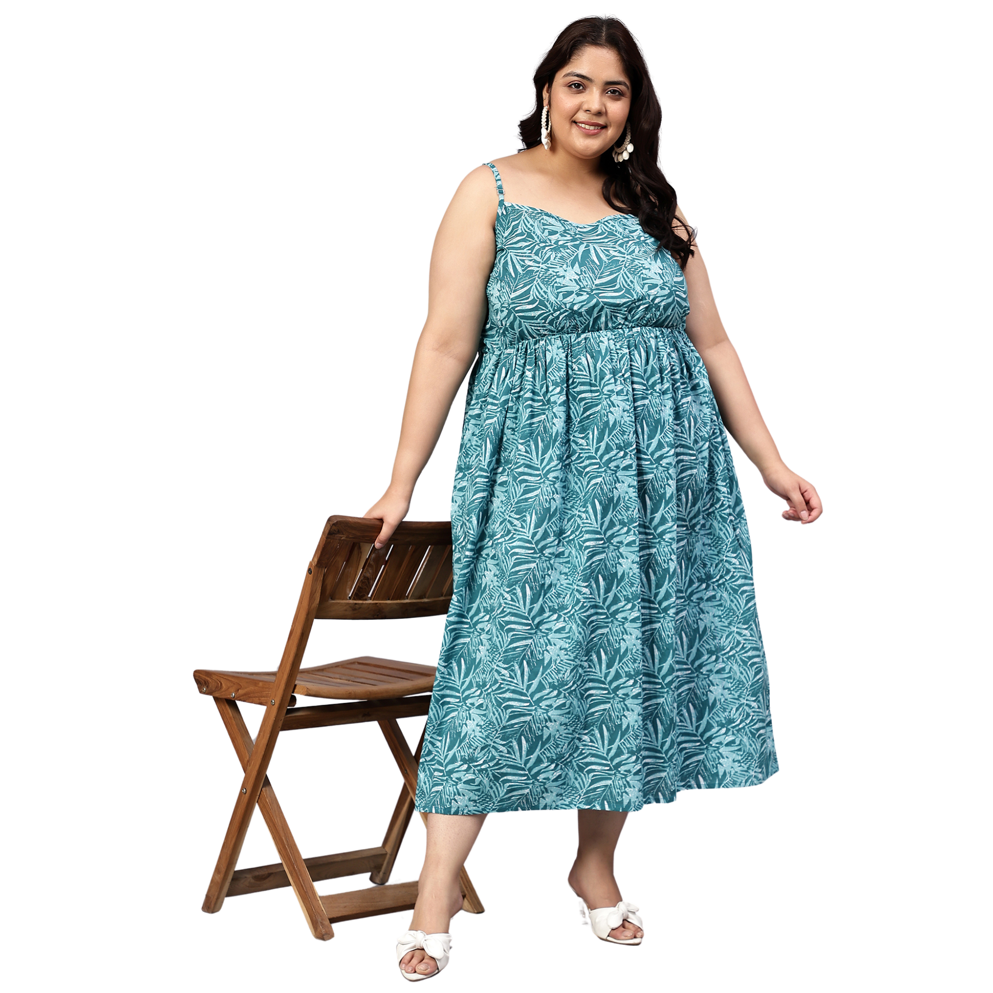Green Leaf Plus Size Strap Dress