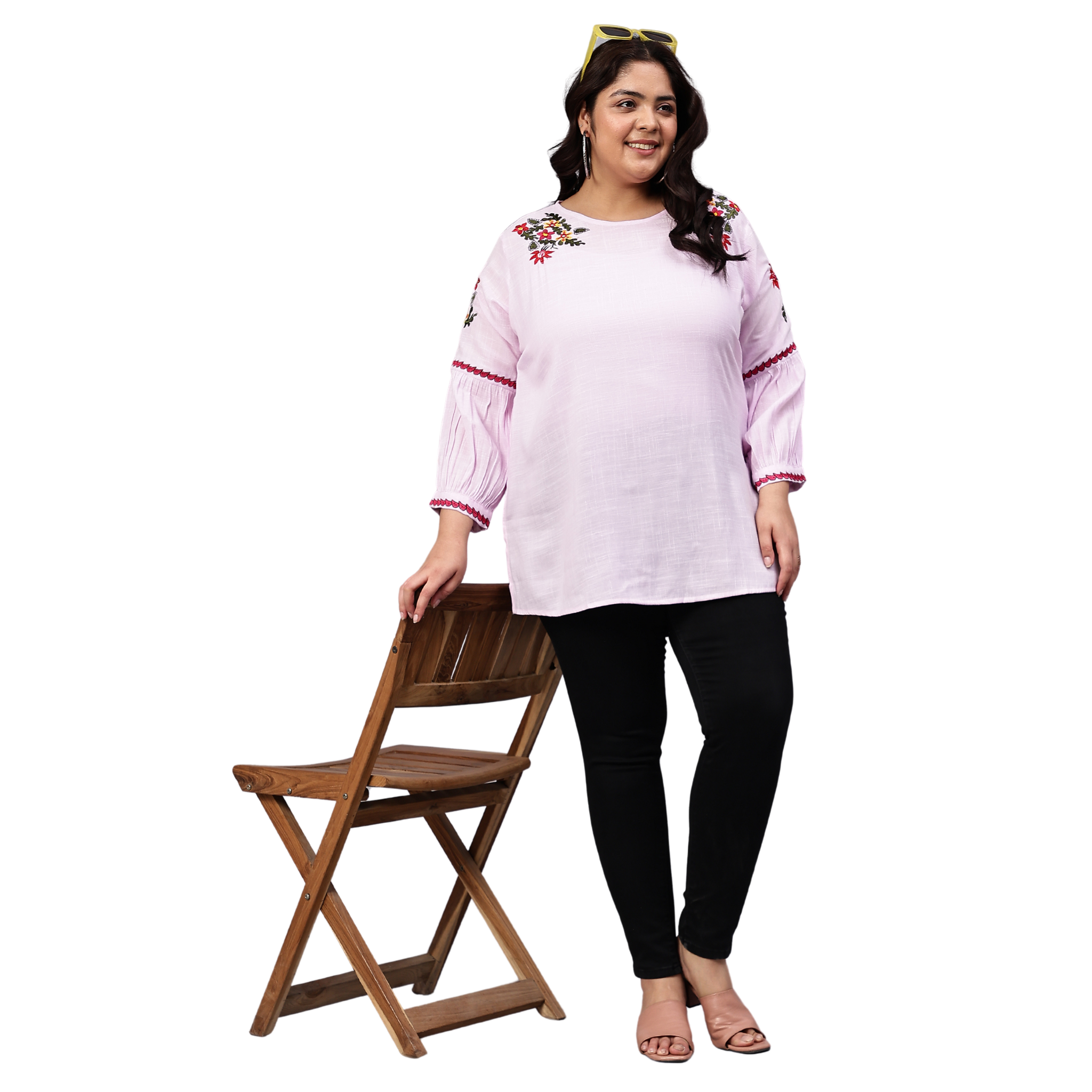 Purple Embroidered Plus Size Tunic