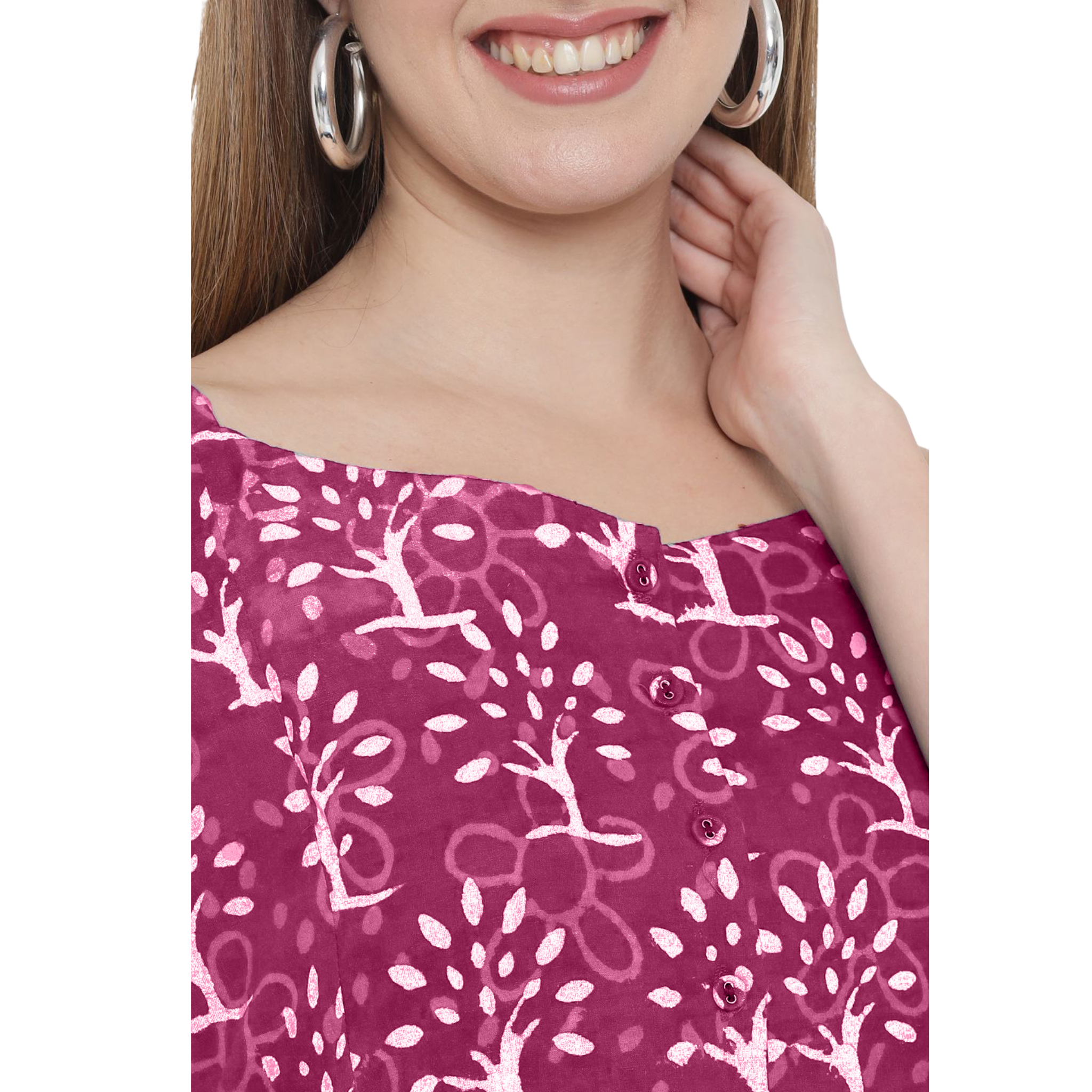 Pink A-Line Hand Block Dress