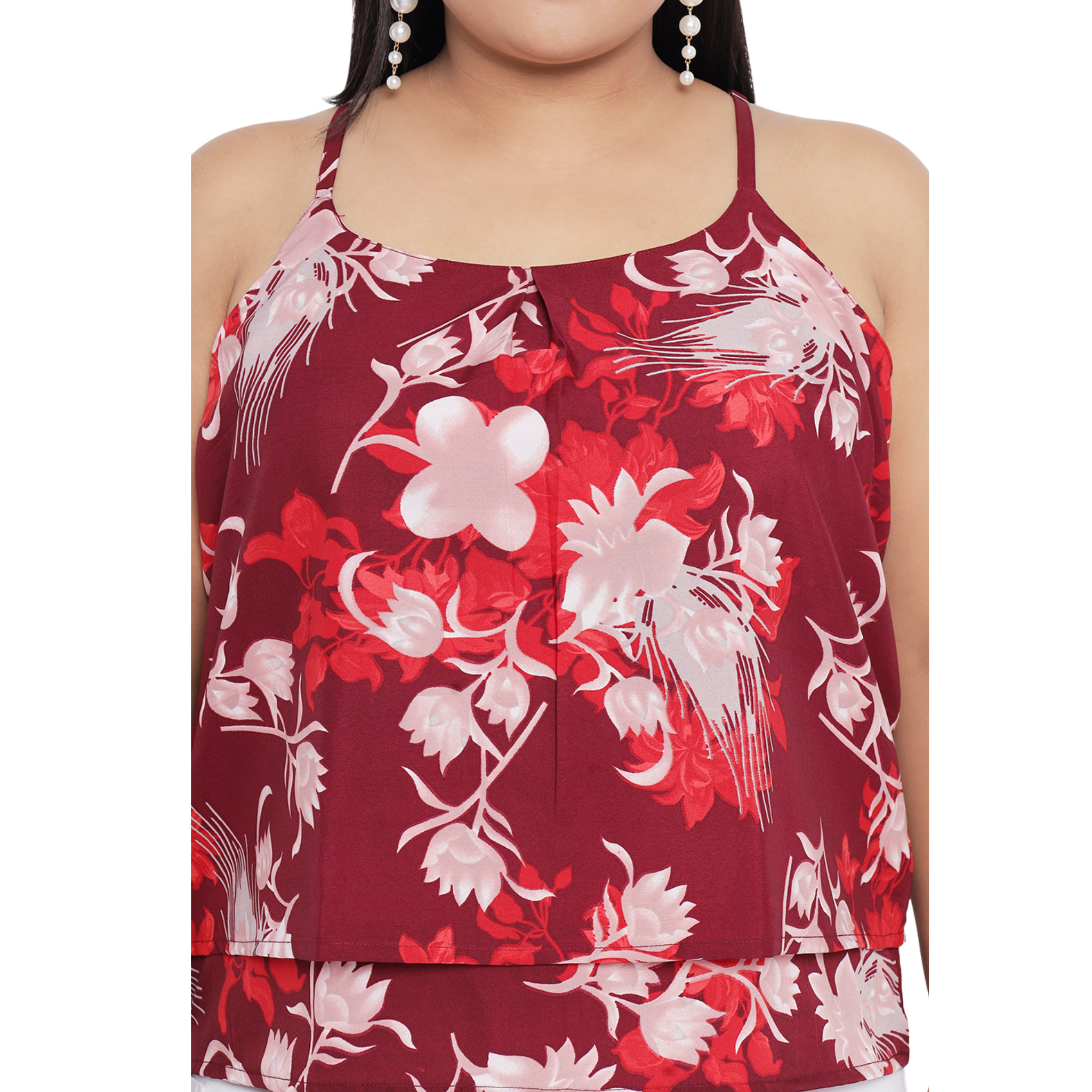 Red Floral Strap Plus Size Top
