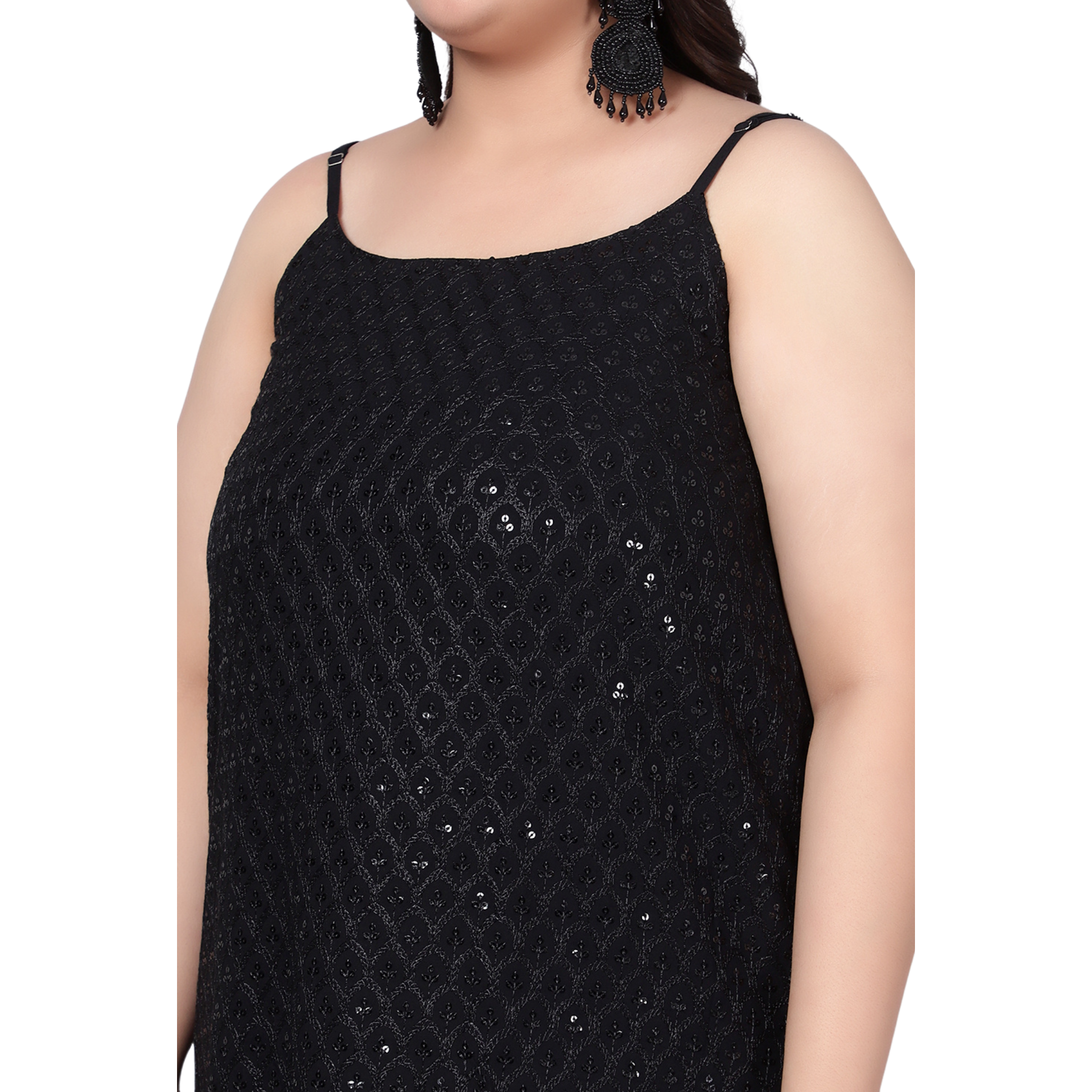 Black Sequinned Strap Plus Size Dress
