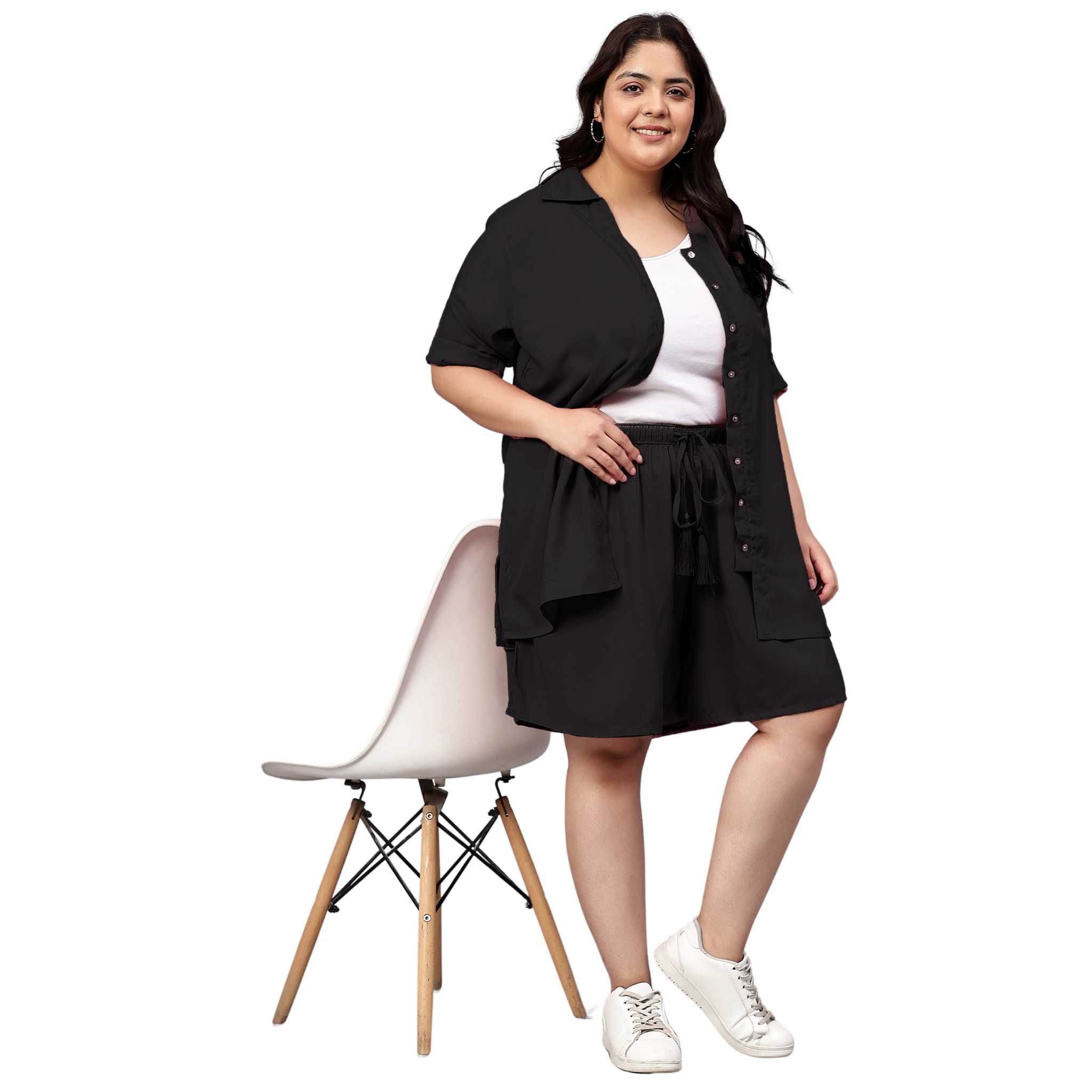 Black Solid Shirt And Short Set