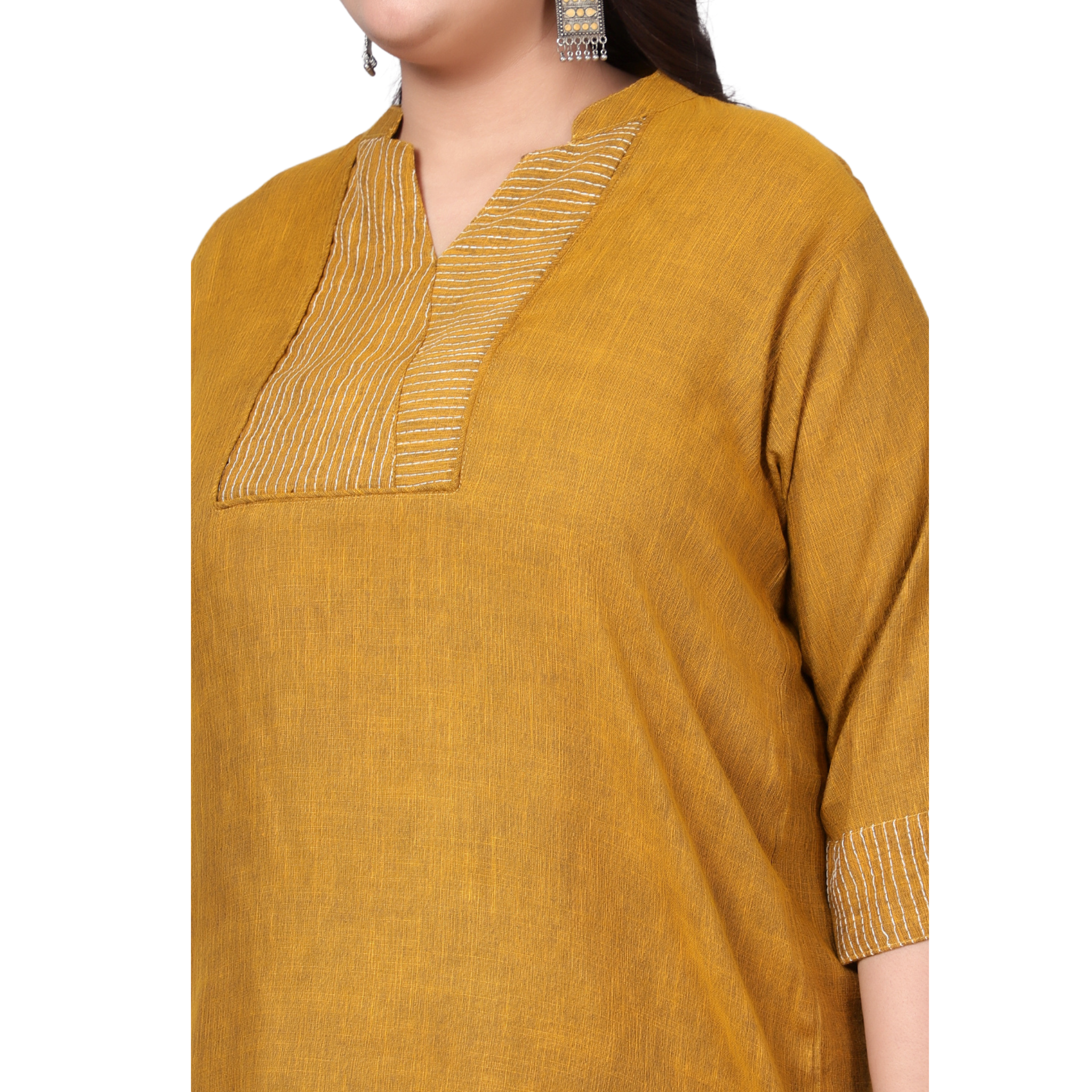 Mustard Embroidered Plus Size Tunic