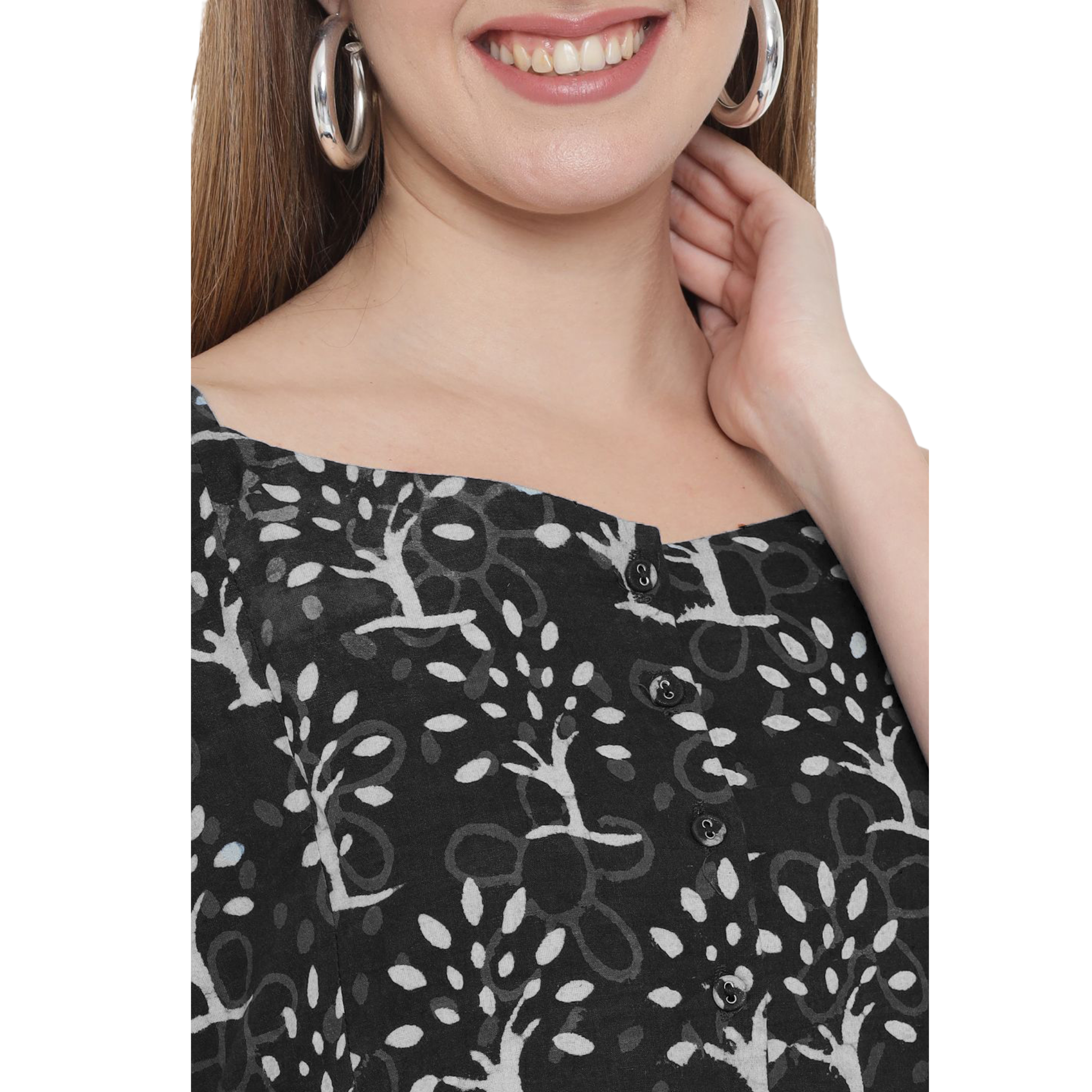 Black A-Line Hand Block Dress